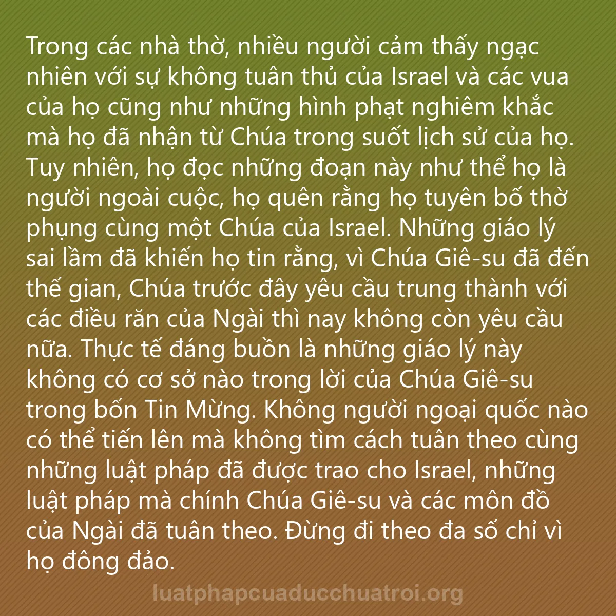 0009 - Bài đăng về Luật pháp của Đức Chúa Trời: Trong các nhà thờ, nhiều người cảm thấy ngạc nhiên...