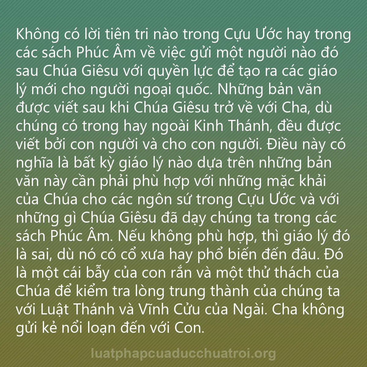 0023 - Bài đăng về Luật pháp của Đức Chúa Trời: Không có lời tiên tri nào trong Cựu Ước hay trong...