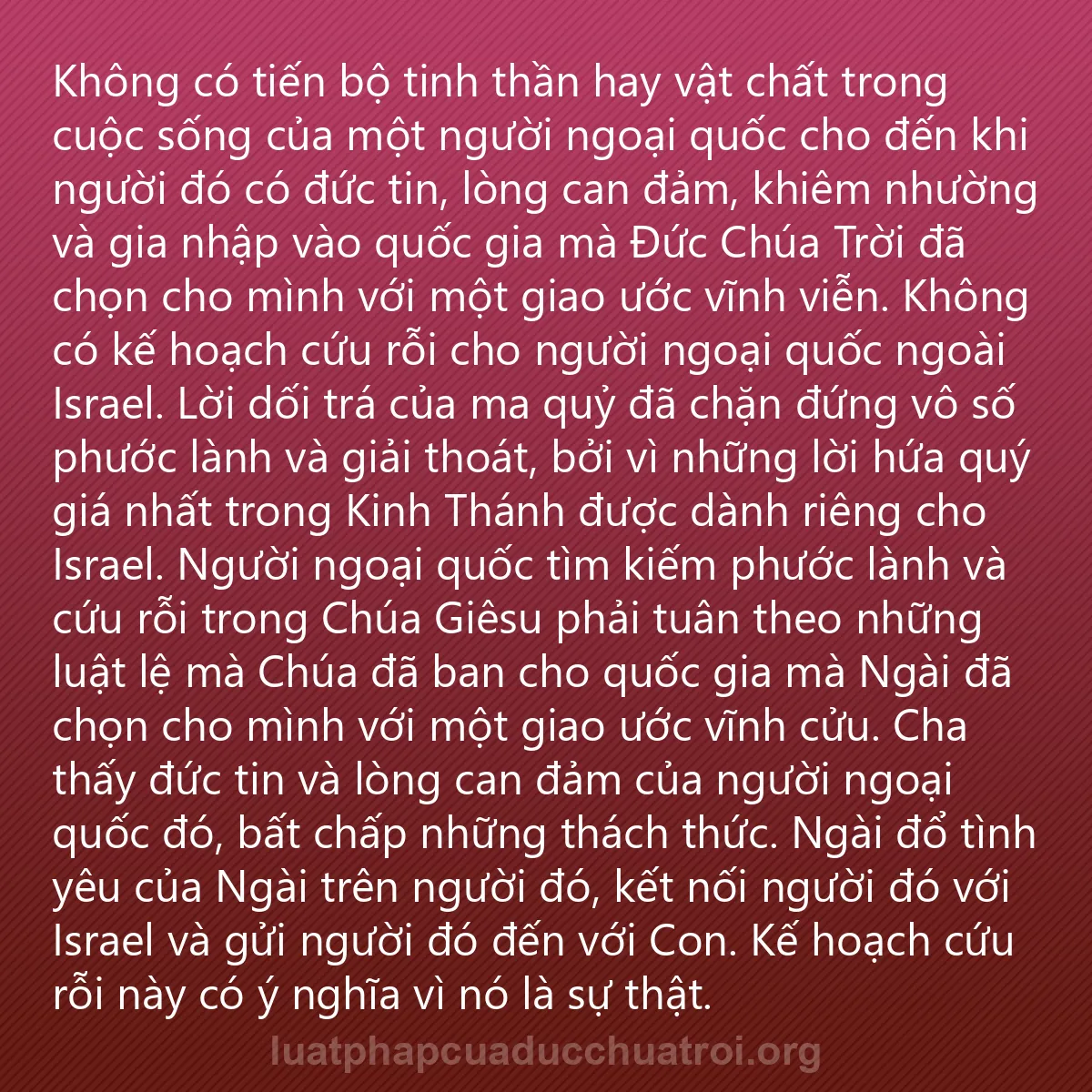 0039 - Bài đăng về Luật pháp của Đức Chúa Trời: Không có tiến bộ tinh thần hay vật chất trong cuộc...