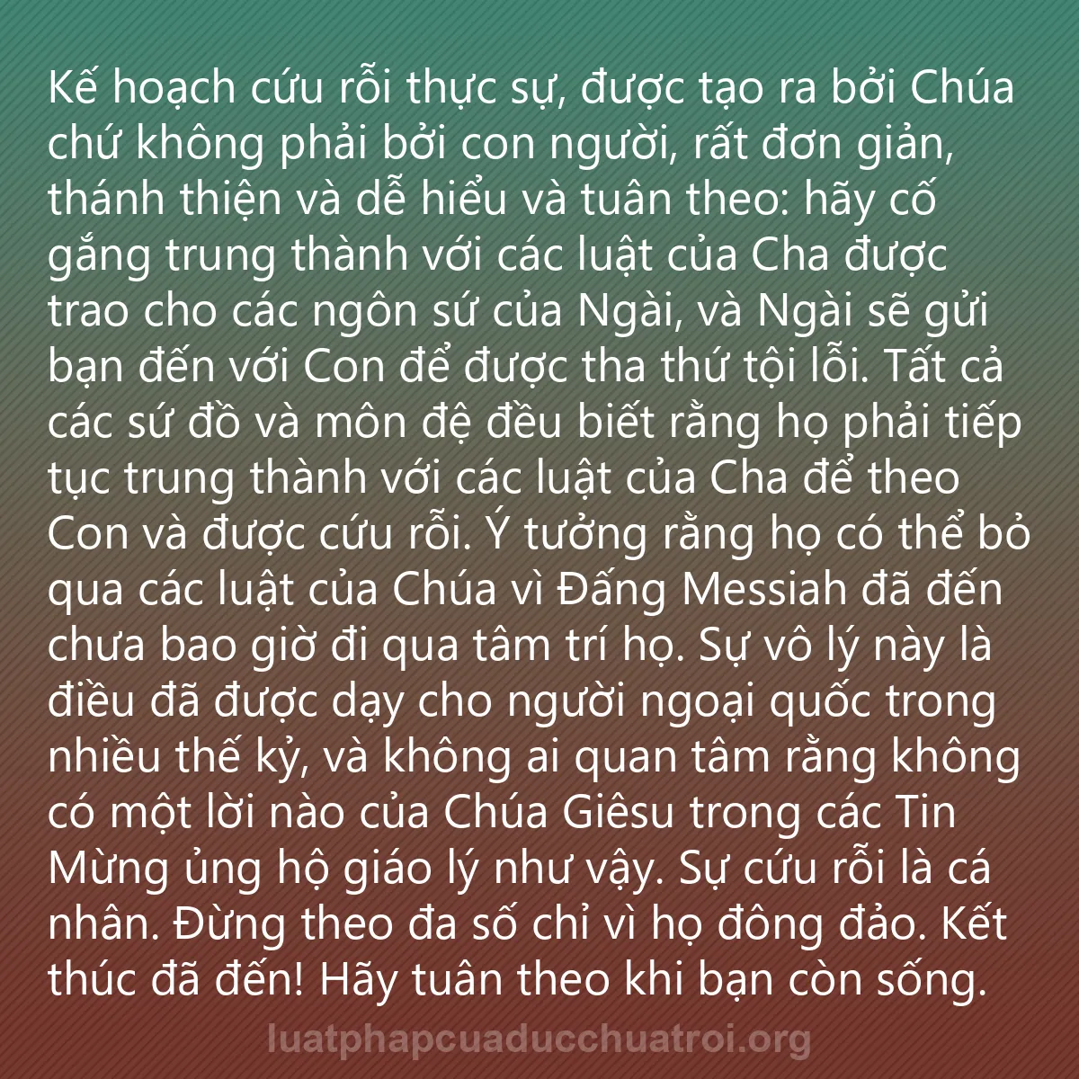 0053 - Bài đăng về Luật pháp của Đức Chúa Trời: Kế hoạch cứu rỗi thực sự, được tạo ra bởi Chúa chứ...