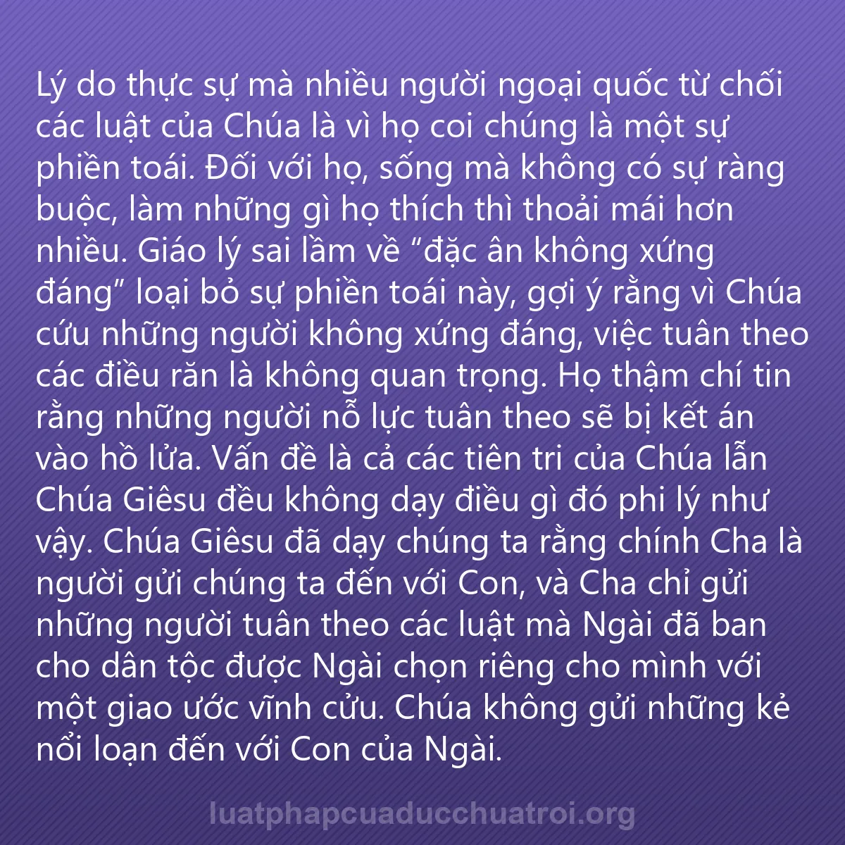 0058 - Bài đăng về Luật pháp của Đức Chúa Trời: Lý do thực sự mà nhiều người ngoại quốc từ chối các...