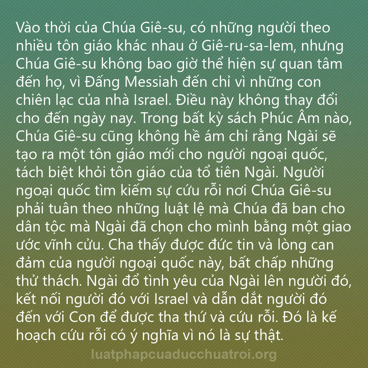 0103 - Bài đăng về Luật pháp của Đức Chúa Trời: Vào thời của Chúa Giê-su, có những người theo nhiều...