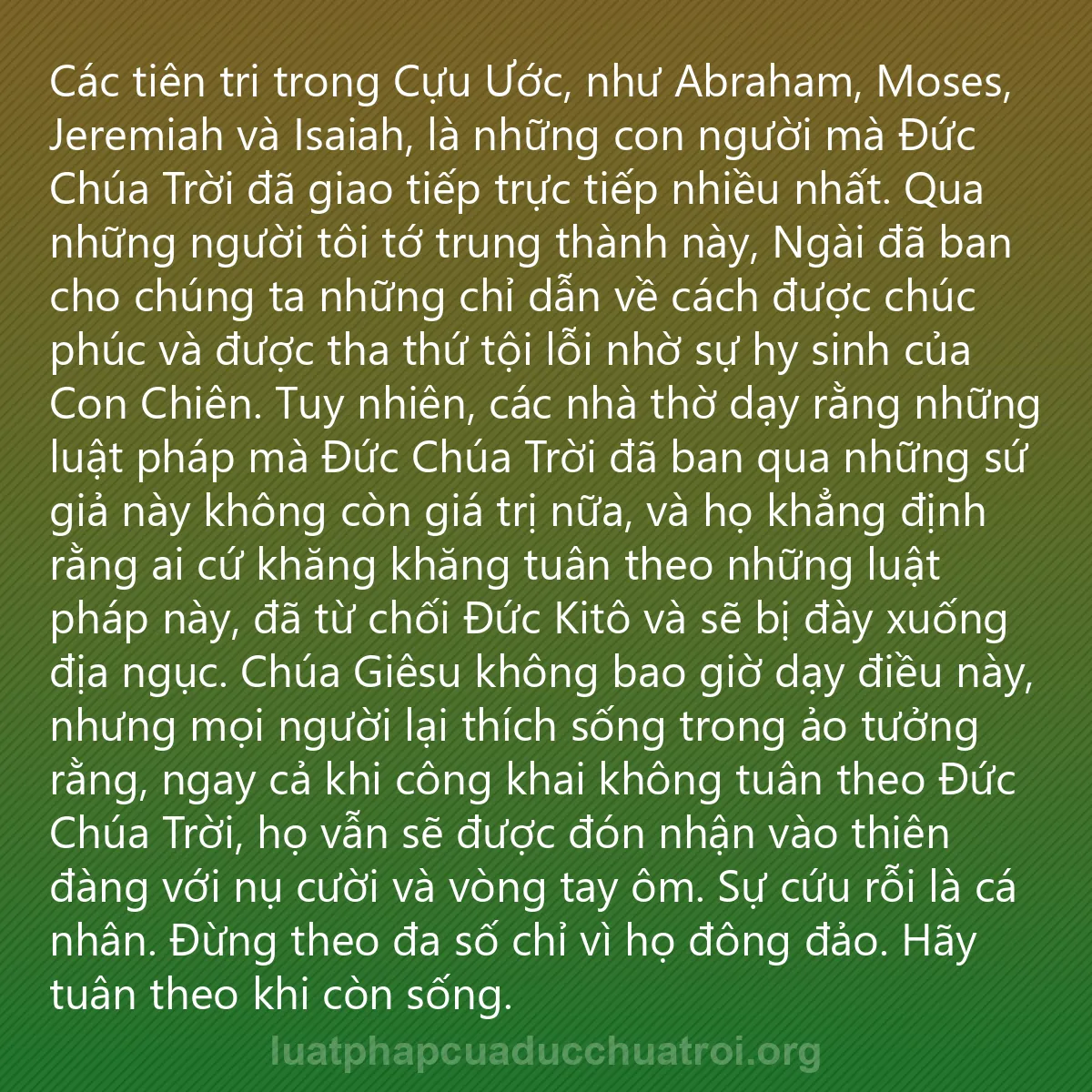 0116 - Bài đăng về Luật pháp của Đức Chúa Trời: Các tiên tri trong Cựu Ước, như Abraham, Moses, Jeremiah...