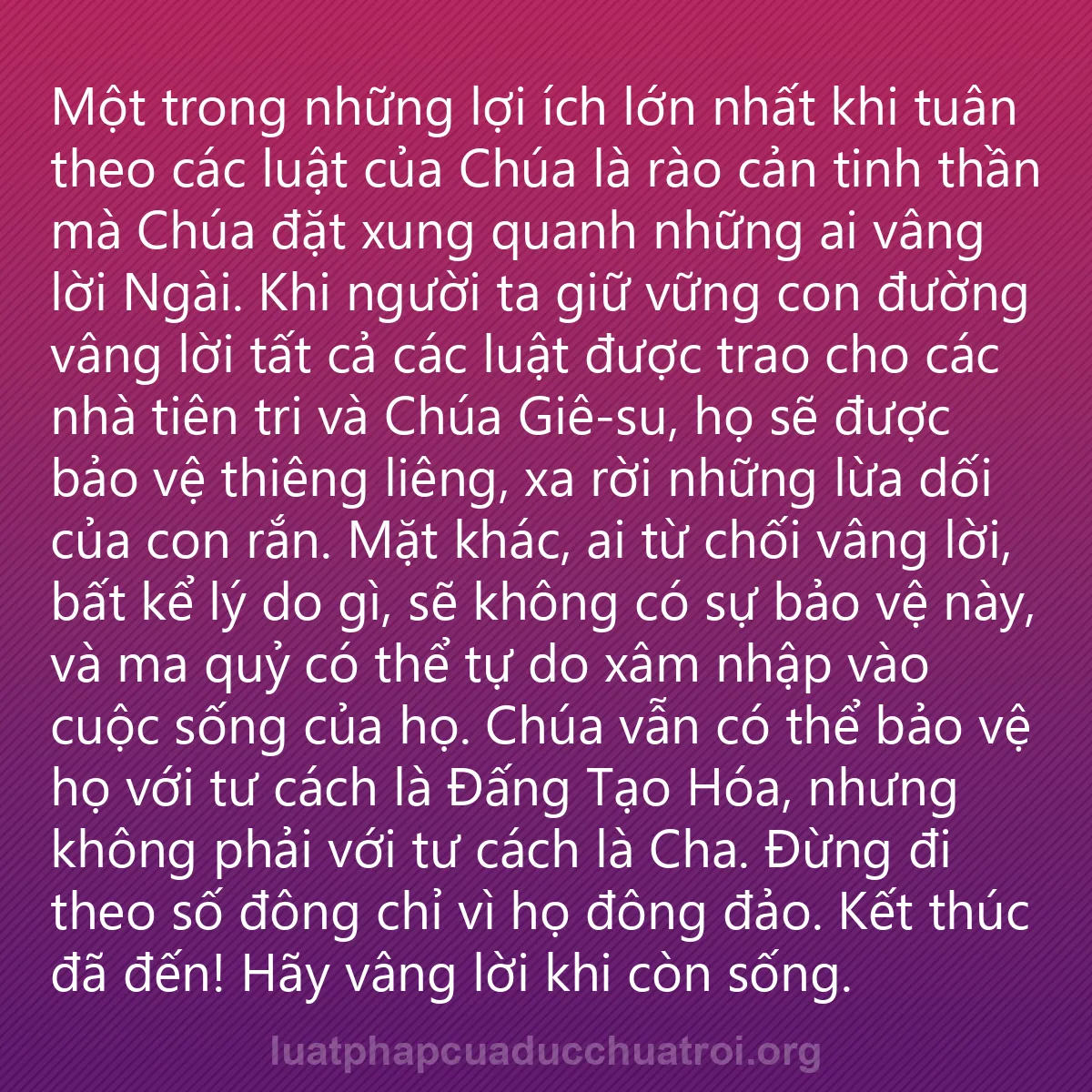0121 - Bài đăng về Luật pháp của Đức Chúa Trời: Một trong những lợi ích lớn nhất khi tuân theo các...