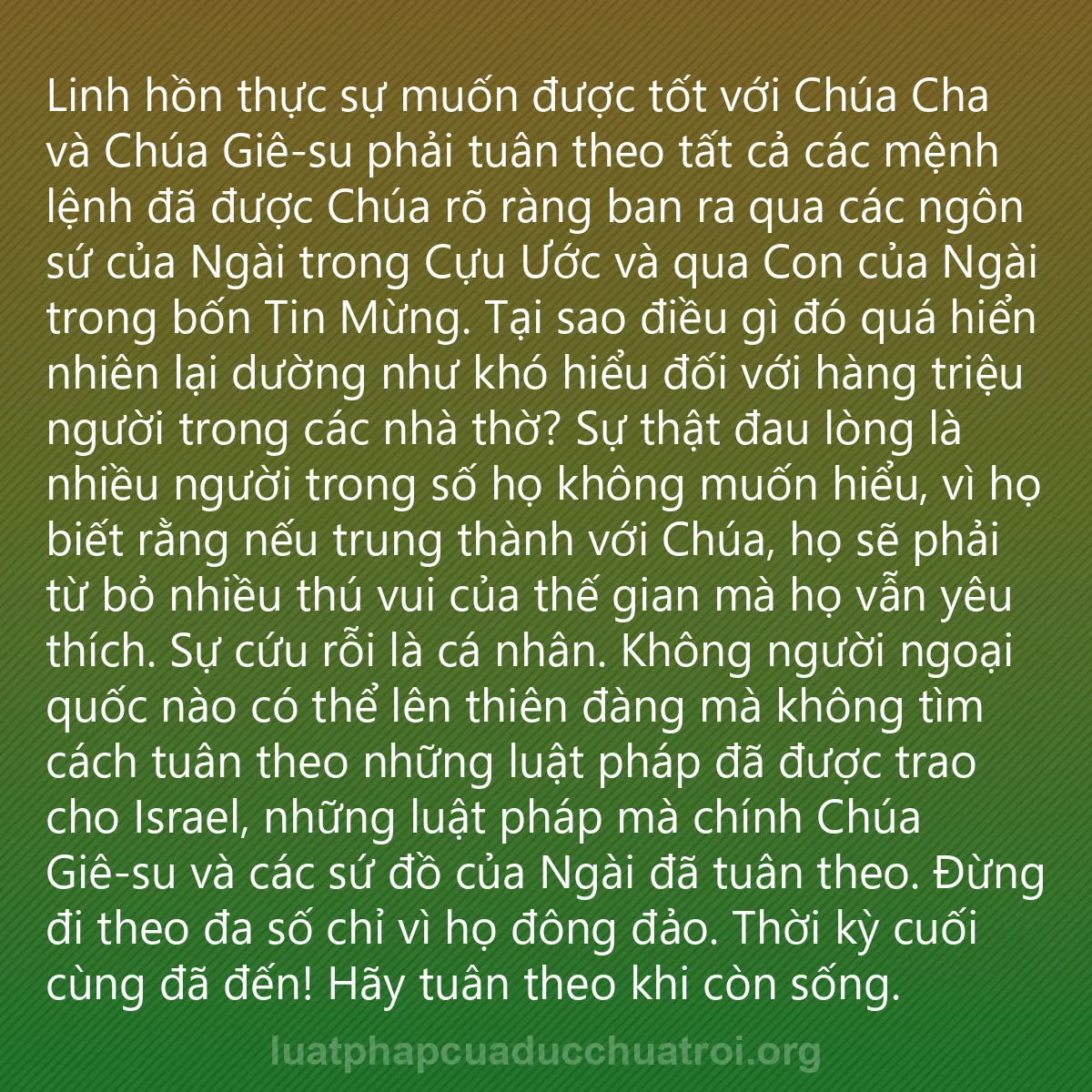 0136 - Bài đăng về Luật pháp của Đức Chúa Trời: Linh hồn thực sự muốn được tốt với Chúa Cha và Chúa...