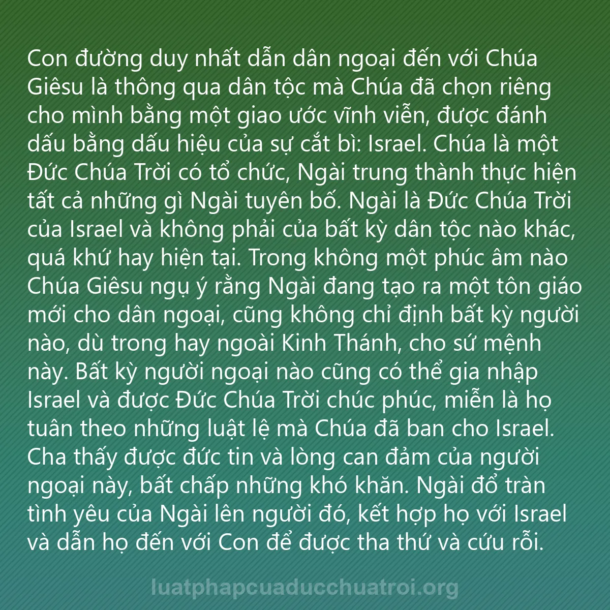 0190 - Bài đăng về Luật pháp của Đức Chúa Trời: Con đường duy nhất dẫn dân ngoại đến với Chúa Giêsu...