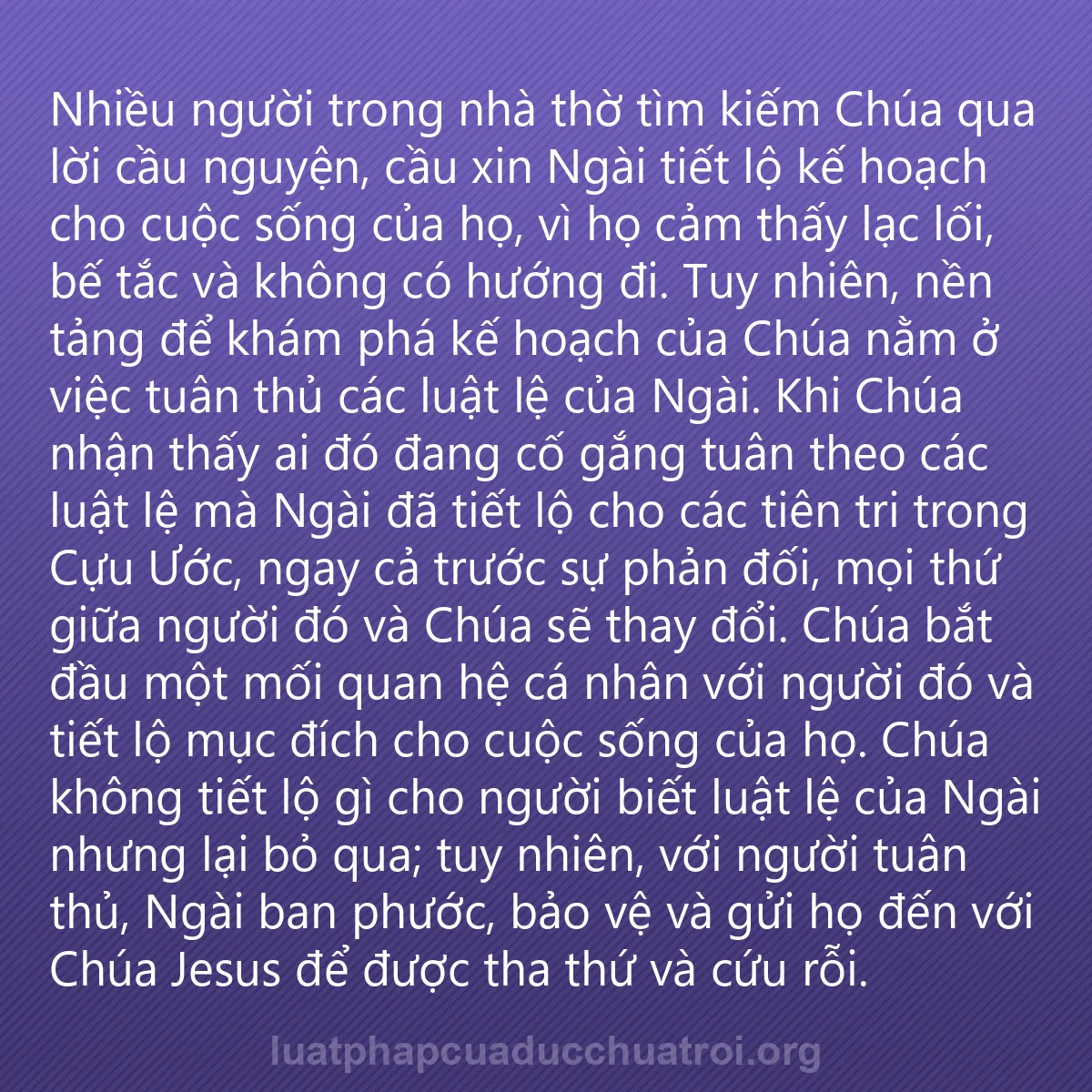 0198 - Bài đăng về Luật pháp của Đức Chúa Trời: Nhiều người trong nhà thờ tìm kiếm Chúa qua lời cầu...