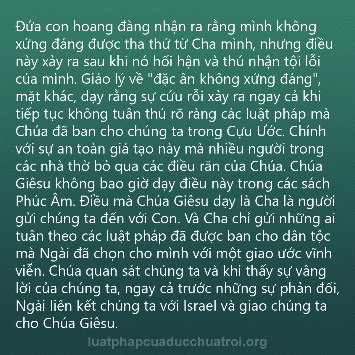0200 - Bài đăng về Luật pháp của Đức Chúa Trời: Đứa con hoang đàng nhận ra rằng mình không xứng đáng...