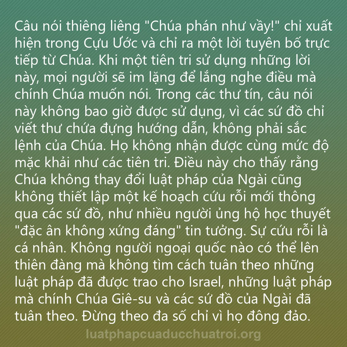 0203 - Bài đăng về Luật pháp của Đức Chúa Trời: Câu nói thiêng liêng "Chúa phán như vầy!" chỉ xuất...
