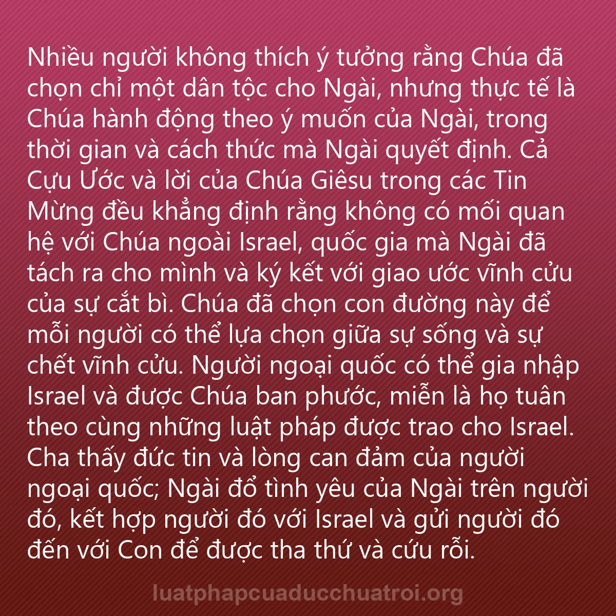 0239 - Bài đăng về Luật pháp của Đức Chúa Trời: Nhiều người không thích ý tưởng rằng Chúa đã chọn...