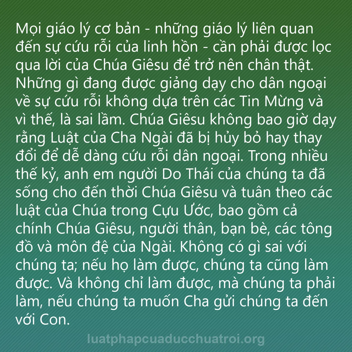 0250 - Bài đăng về Luật pháp của Đức Chúa Trời: Mọi giáo lý cơ bản - những giáo lý liên quan đến sự...
