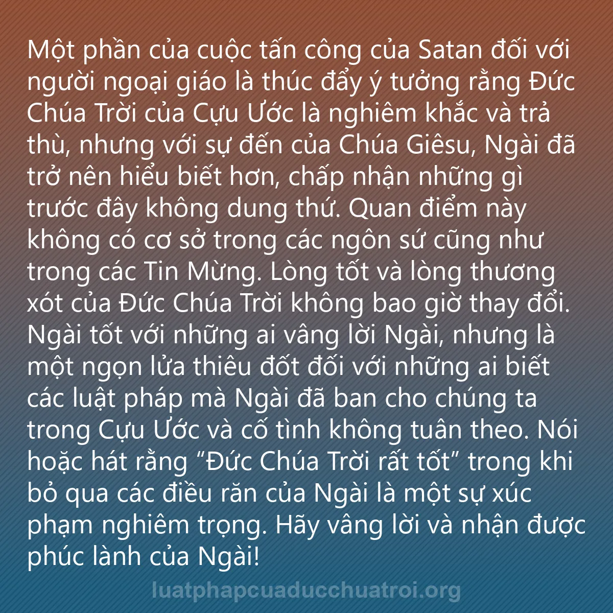 0252 - Bài đăng về Luật pháp của Đức Chúa Trời: Một phần của cuộc tấn công của Satan đối với người...