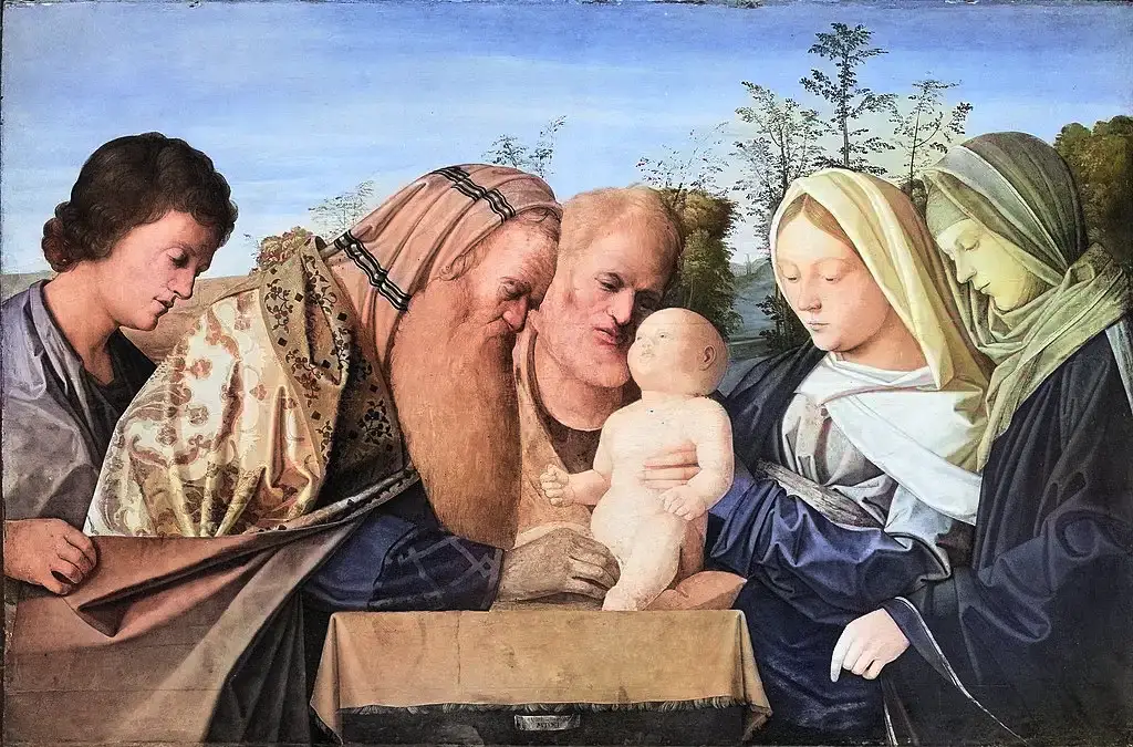 Một bức tranh thế kỷ 15 của họa sĩ Giovanni Bellini mô tả lễ cắt bì của Chúa Giê-su, với Giô-sép và Ma-ri bên cạnh.
