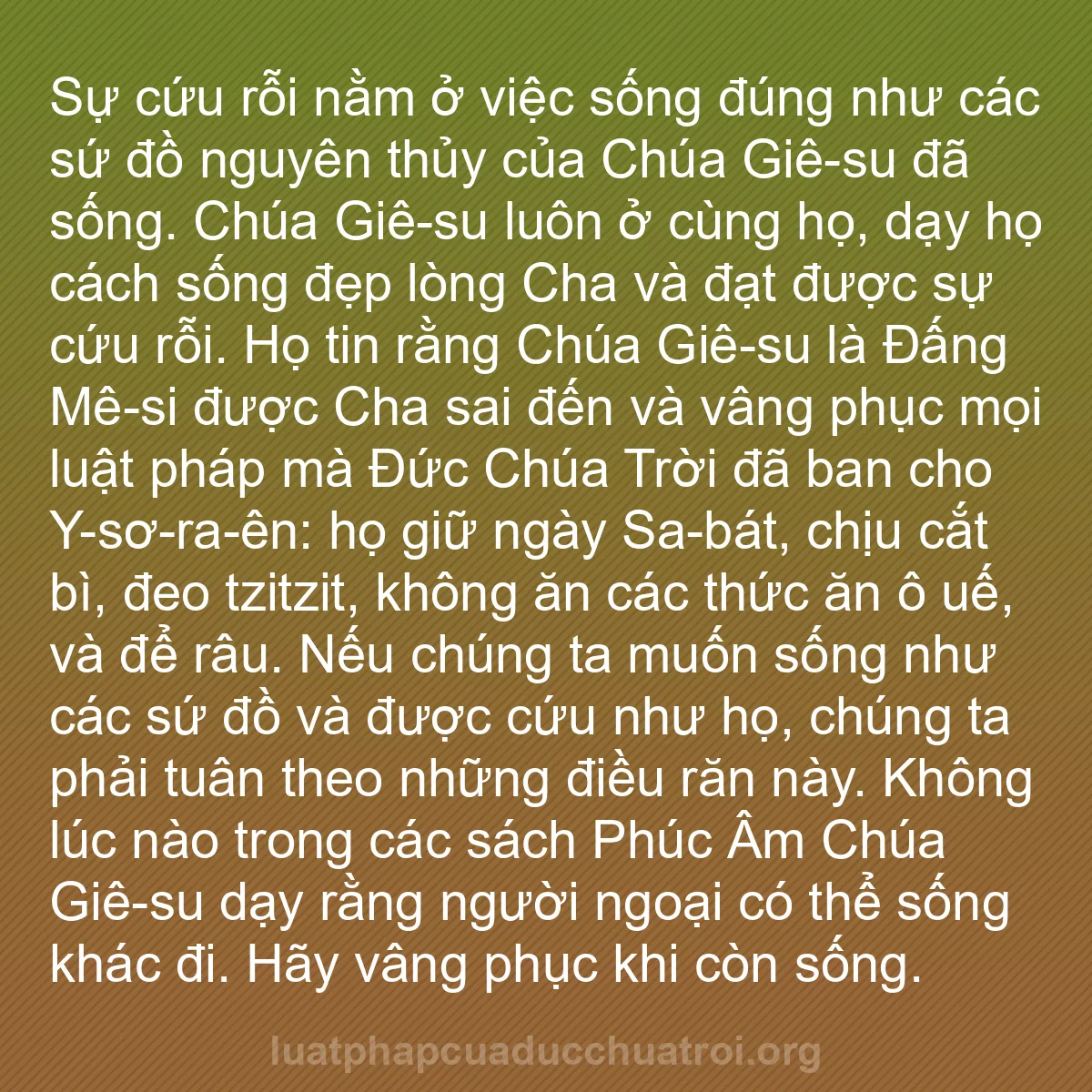 b0009 - Bài đăng về Luật pháp của Đức Chúa Trời: Sự cứu rỗi nằm ở việc sống đúng như các sứ đồ nguyên thủy của...