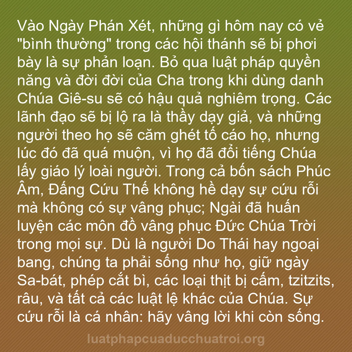 b0029 - Bài đăng về Luật pháp của Đức Chúa Trời: Vào Ngày Phán Xét, những gì hôm nay có vẻ "bình thường" trong...