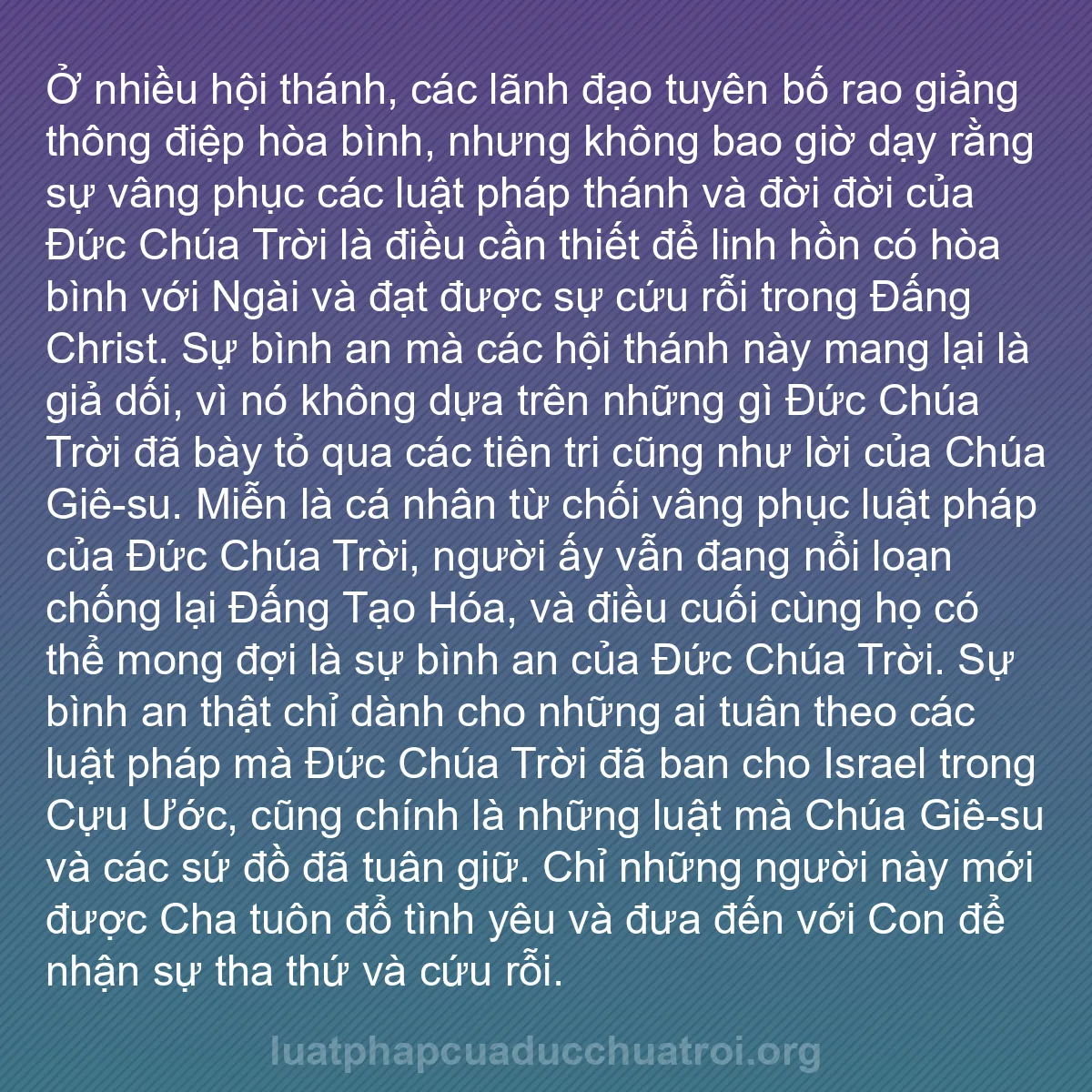 b0042 - Bài đăng về Luật pháp của Đức Chúa Trời: Ở nhiều hội thánh, các lãnh đạo tuyên bố rao giảng thông điệp...