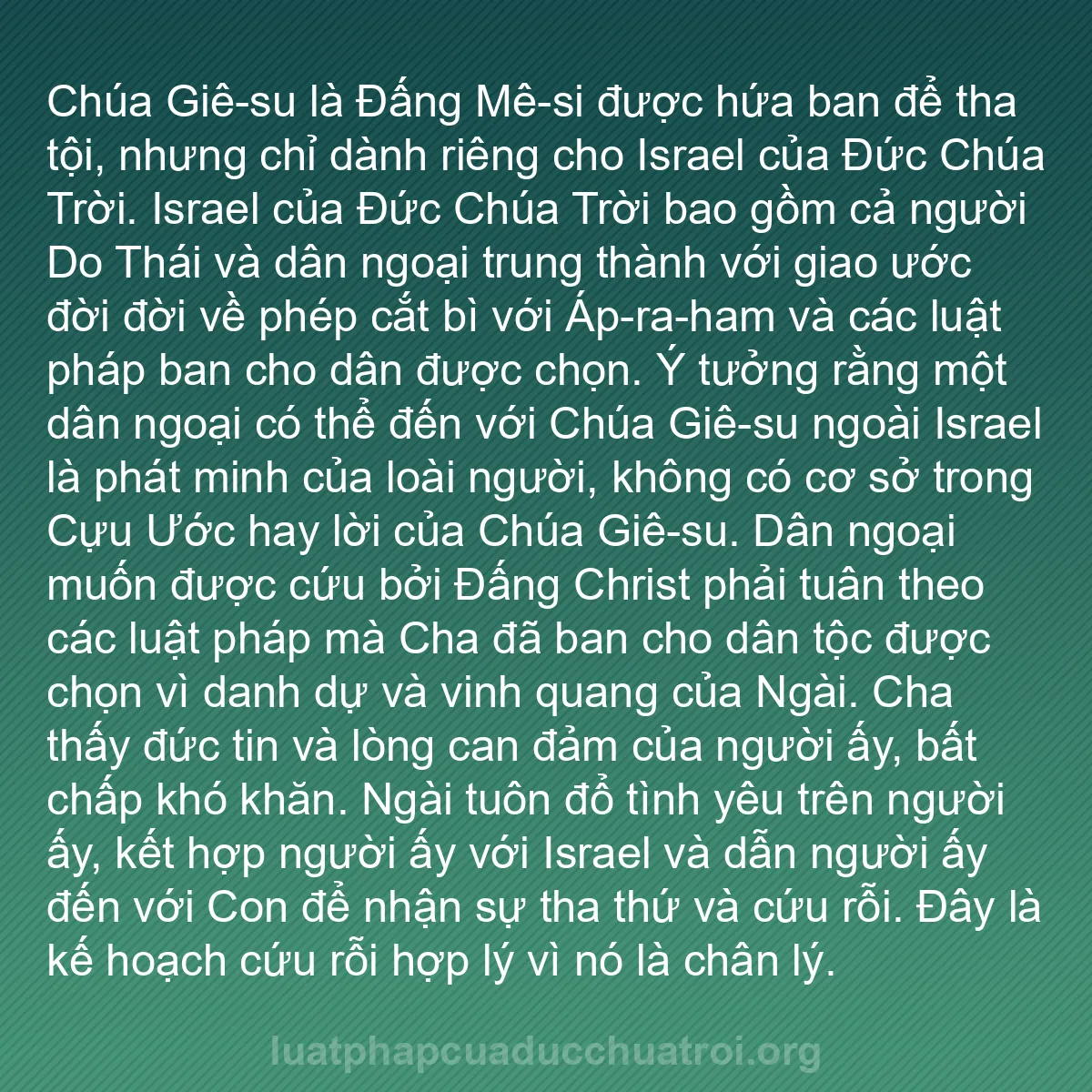 b0045 - Bài đăng về Luật pháp của Đức Chúa Trời: Chúa Giê-su là Đấng Mê-si được hứa ban để tha tội, nhưng chỉ...