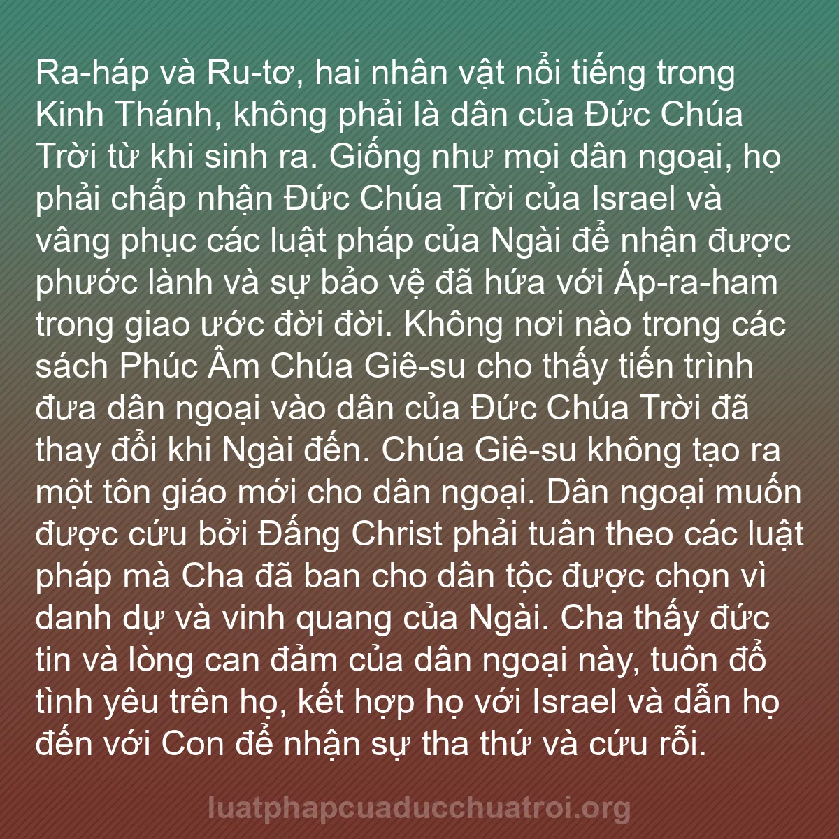 b0053 - Bài đăng về Luật pháp của Đức Chúa Trời: Ra-háp và Ru-tơ, hai nhân vật nổi tiếng trong Kinh Thánh, không...