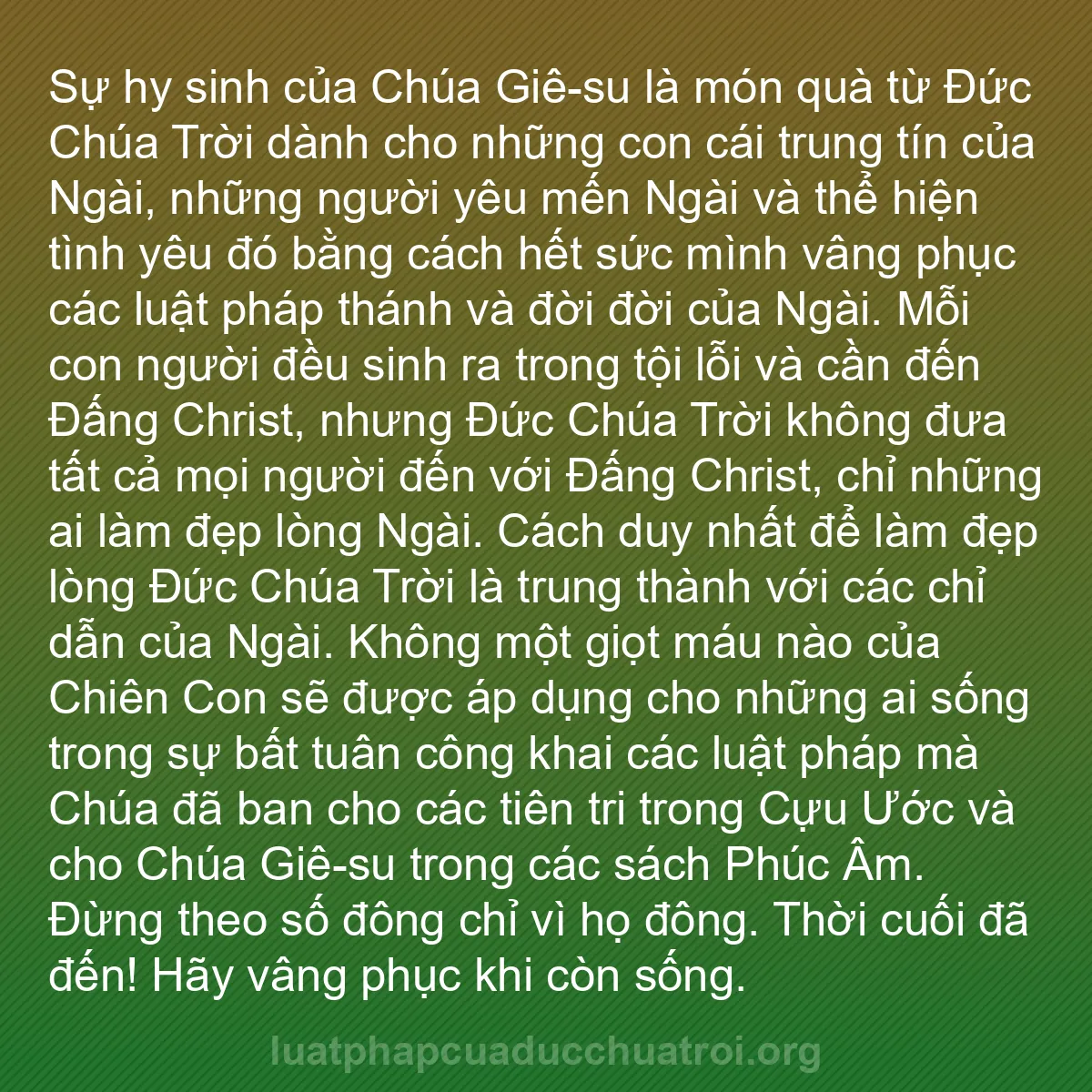 b0056 - Bài đăng về Luật pháp của Đức Chúa Trời: Sự hy sinh của Chúa Giê-su là món quà từ Đức Chúa Trời dành...