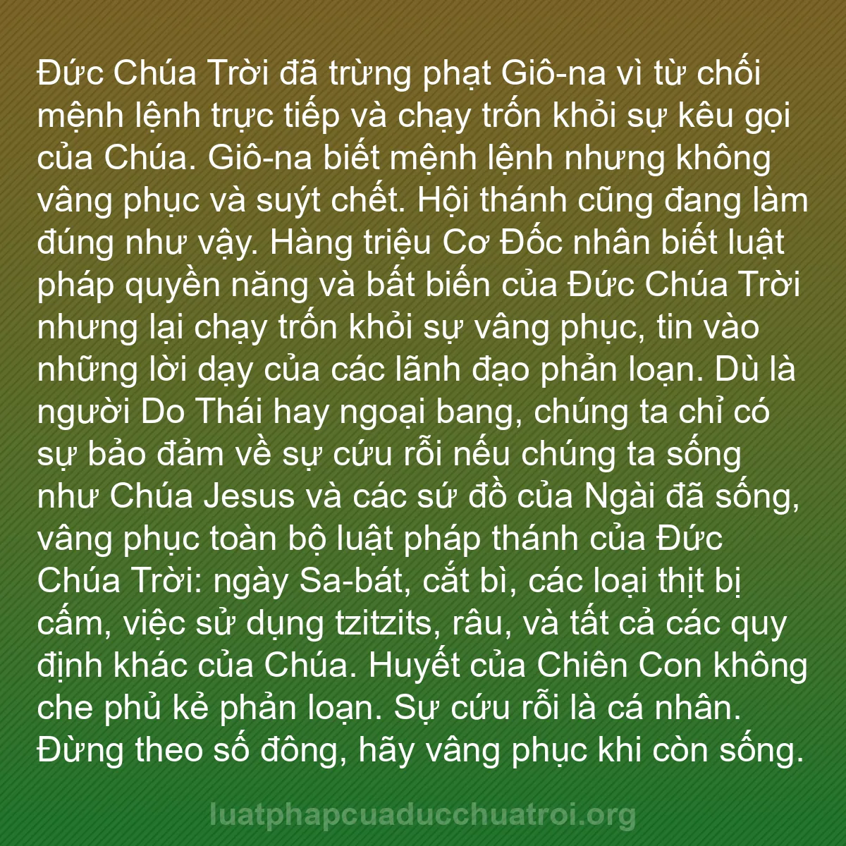 b0076 - Bài đăng về Luật pháp của Đức Chúa Trời: Đức Chúa Trời đã trừng phạt Giô-na vì từ chối mệnh lệnh trực...