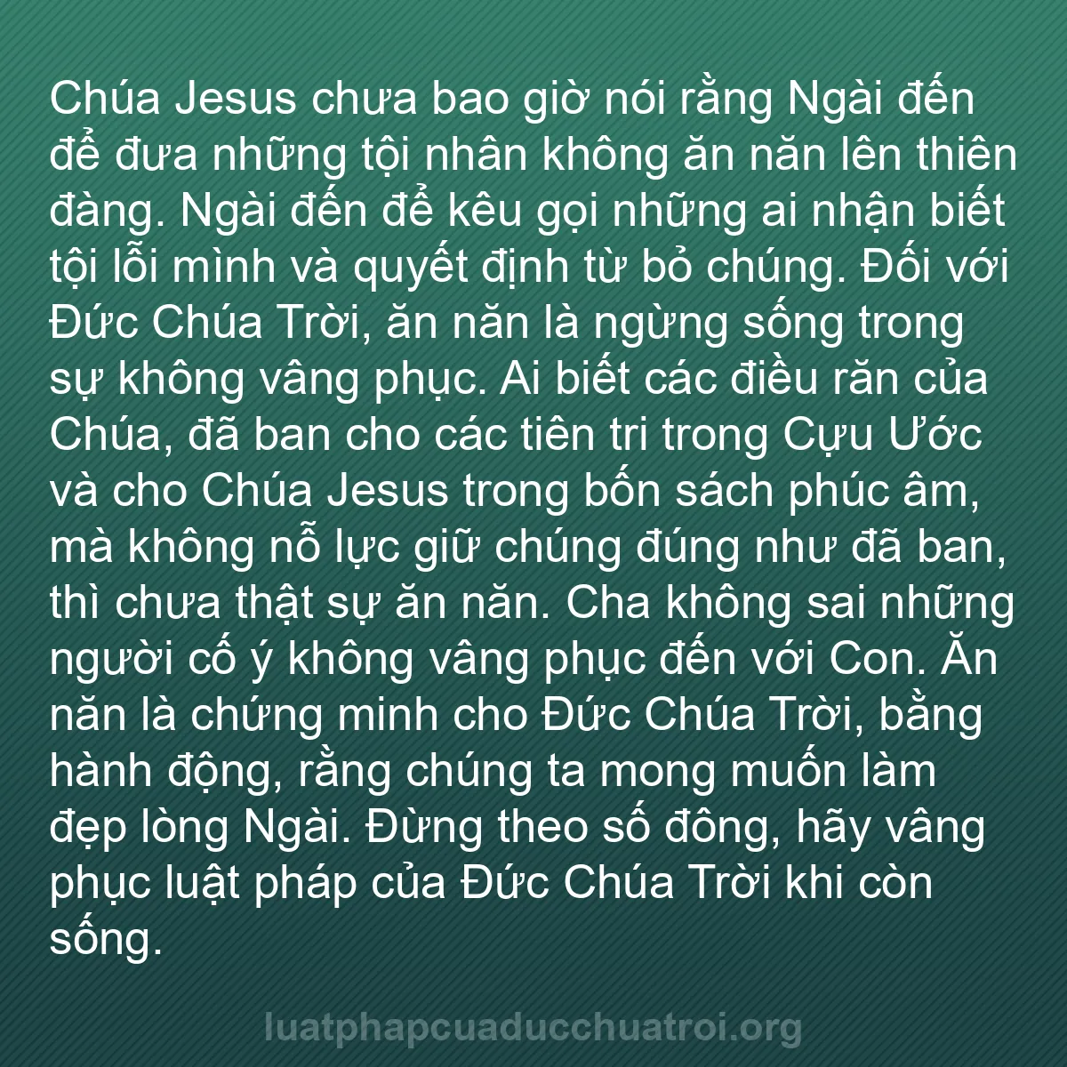b0080 - Bài đăng về Luật pháp của Đức Chúa Trời: Chúa Jesus chưa bao giờ nói rằng Ngài đến để đưa những tội nhân...