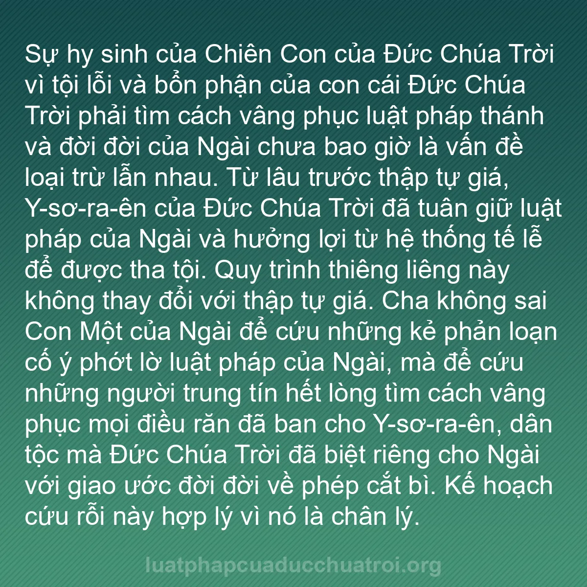 b0105 - Bài đăng về Luật pháp của Đức Chúa Trời: Sự hy sinh của Chiên Con của Đức Chúa Trời vì tội lỗi và bổn...