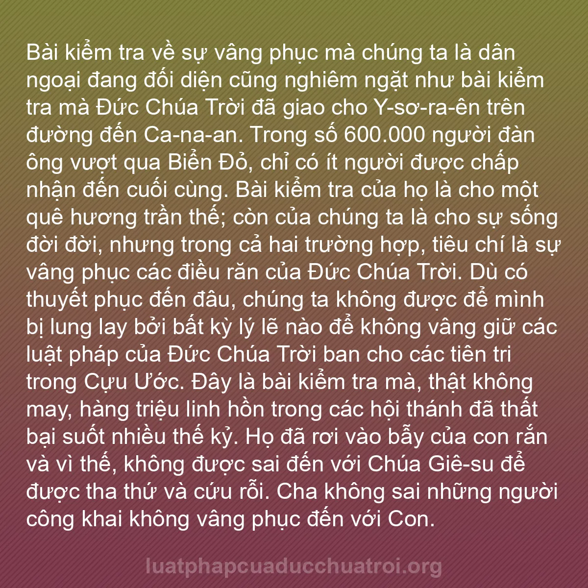b0108 - Bài đăng về Luật pháp của Đức Chúa Trời: Bài kiểm tra về sự vâng phục mà chúng ta là dân ngoại đang đối...