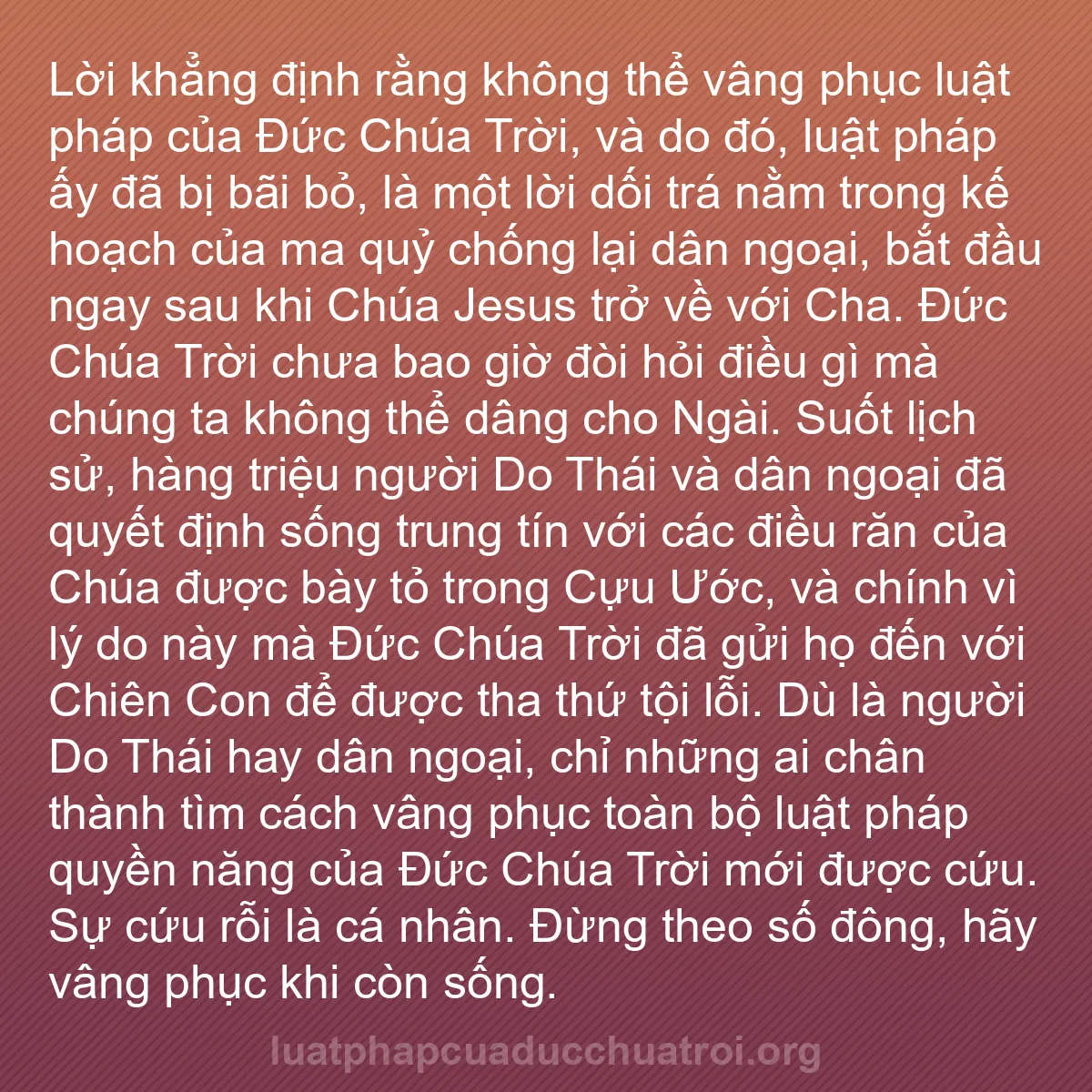 b0126 - Bài đăng về Luật pháp của Đức Chúa Trời: Lời khẳng định rằng không thể vâng phục luật pháp của Đức Chúa...