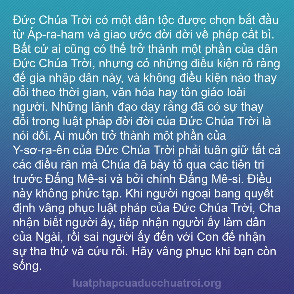 b0155 - Bài đăng về Luật pháp của Đức Chúa Trời: Đức Chúa Trời có một dân tộc được chọn bắt đầu từ Áp-ra-ham...