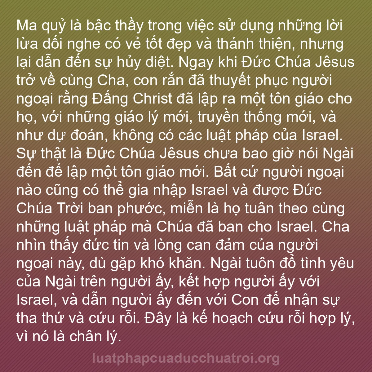 b0168 - Bài đăng về Luật pháp của Đức Chúa Trời: Ma quỷ là bậc thầy trong việc sử dụng những lời lừa dối nghe...