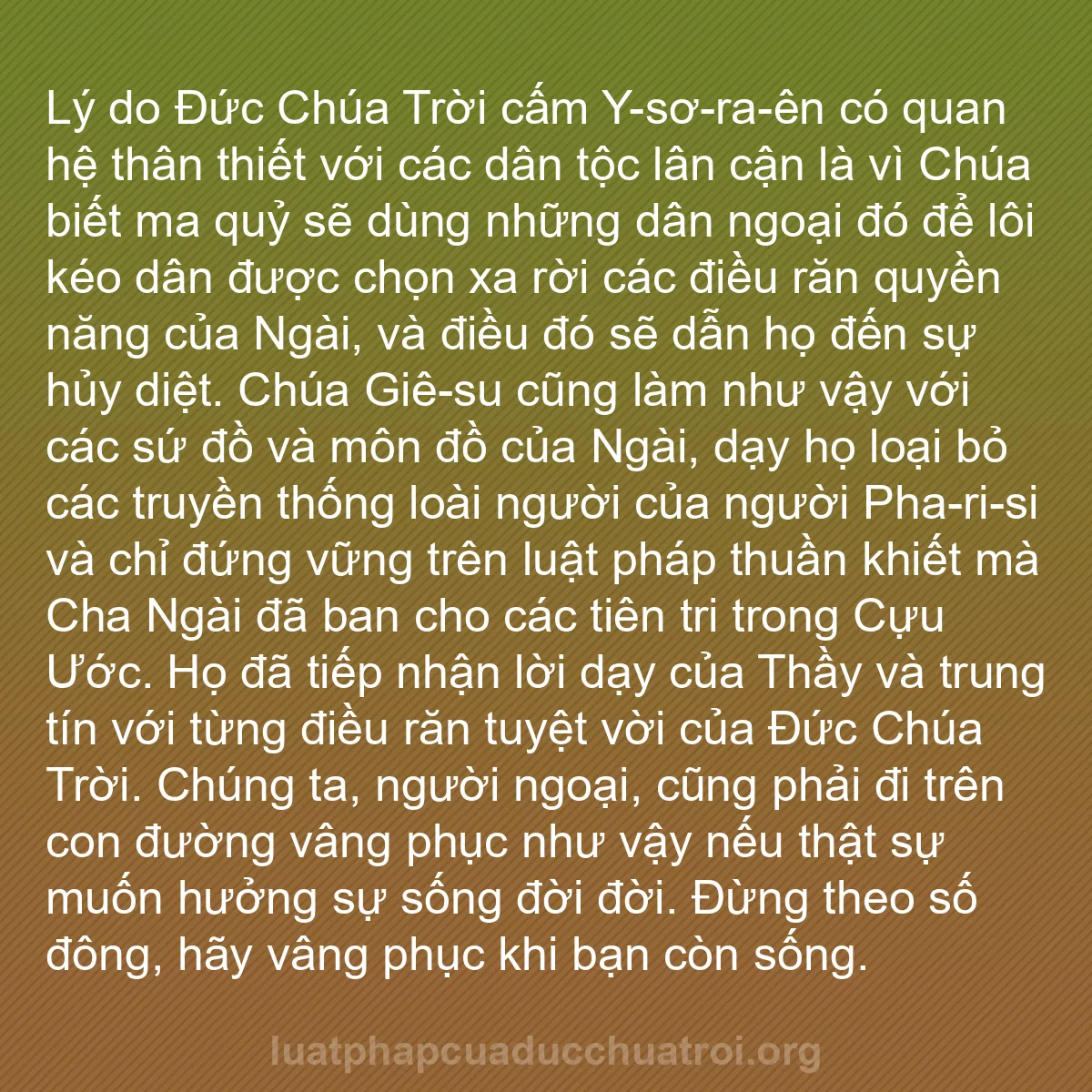b0189 - Bài đăng về Luật pháp của Đức Chúa Trời: Lý do Đức Chúa Trời cấm Y-sơ-ra-ên có quan hệ thân thiết với...