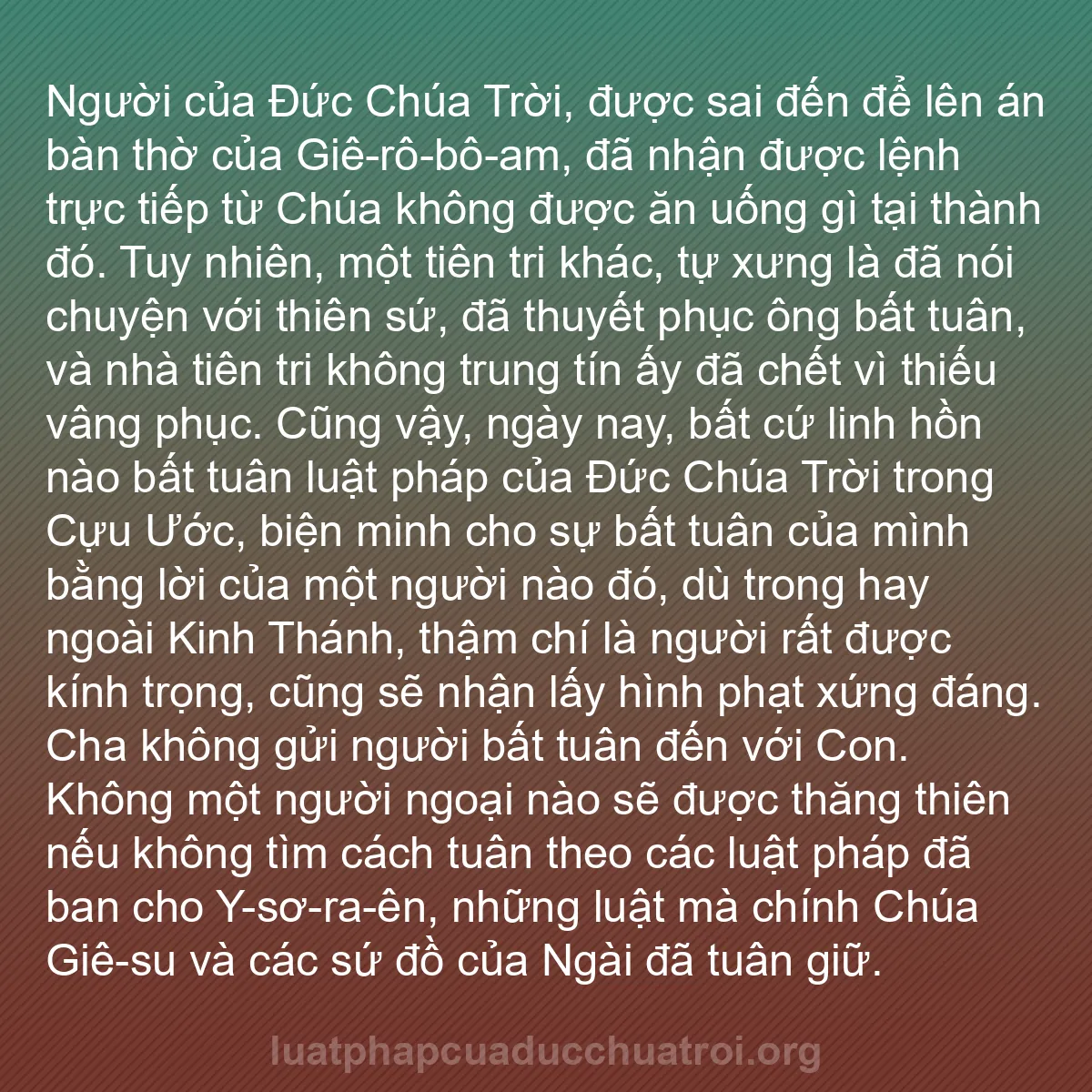 b0193 - Bài đăng về Luật pháp của Đức Chúa Trời: Người của Đức Chúa Trời, được sai đến để lên án bàn thờ của...