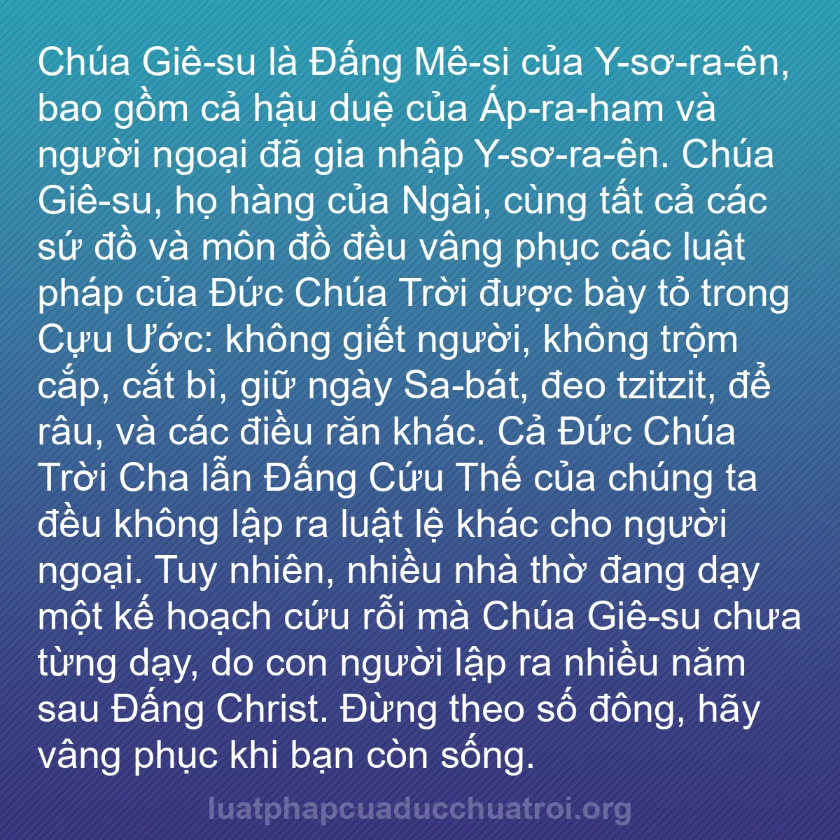 b0195 - Bài đăng về Luật pháp của Đức Chúa Trời: Chúa Giê-su là Đấng Mê-si của Y-sơ-ra-ên, bao gồm cả hậu duệ...