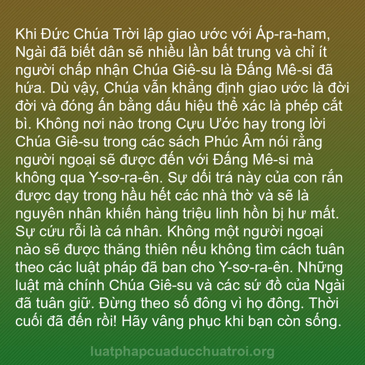 b0196 - Bài đăng về Luật pháp của Đức Chúa Trời: Khi Đức Chúa Trời lập giao ước với Áp-ra-ham, Ngài đã biết dân...