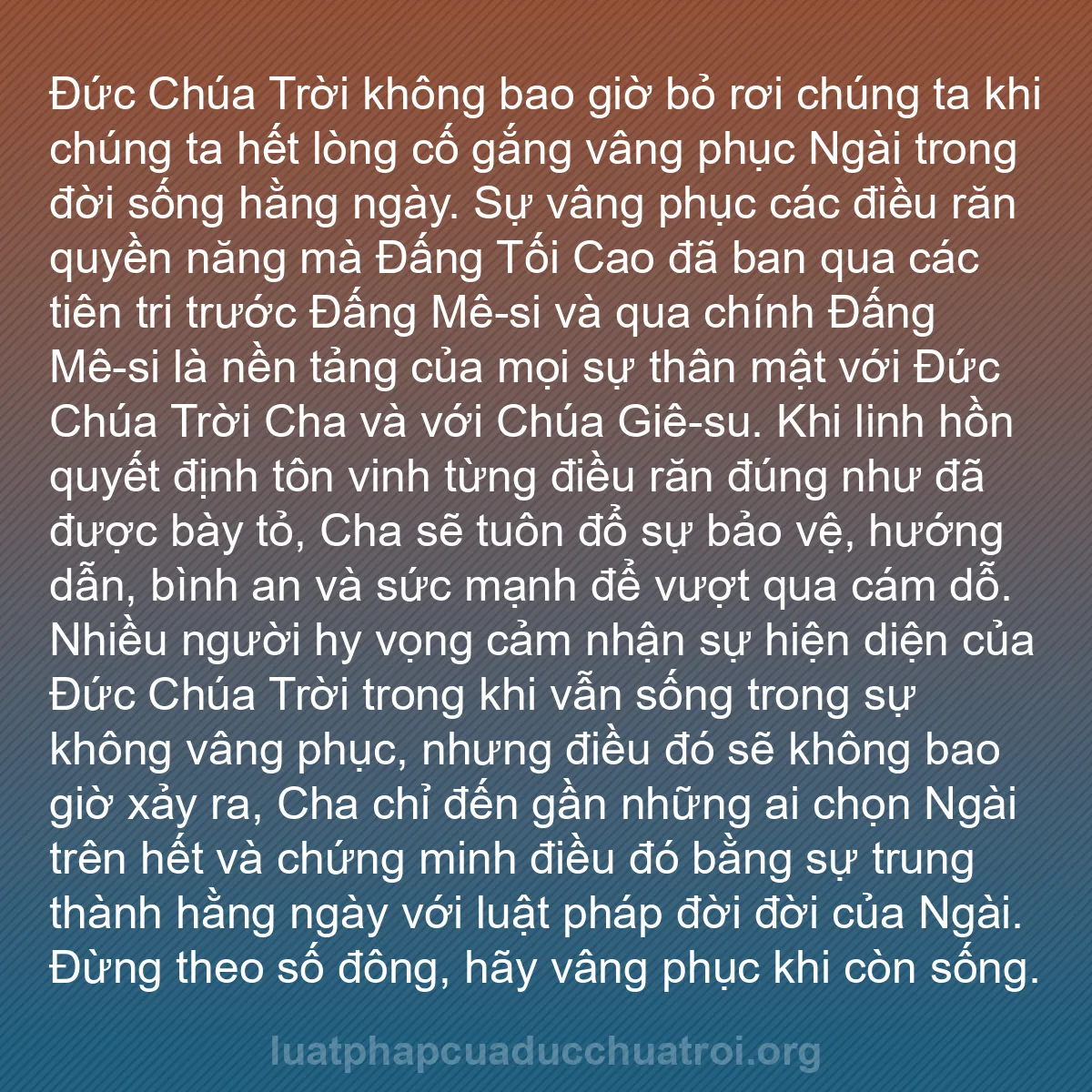 b0212 - Bài đăng về Luật pháp của Đức Chúa Trời: Đức Chúa Trời không bao giờ bỏ rơi chúng ta khi chúng ta hết...