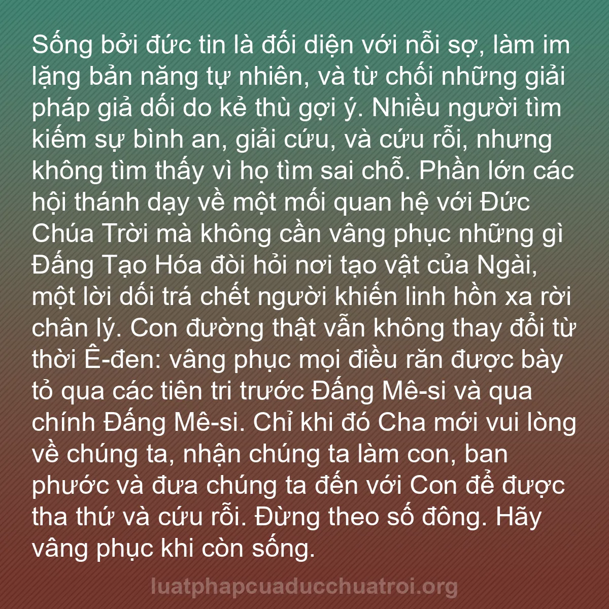 b0213 - Bài đăng về Luật pháp của Đức Chúa Trời: Sống bởi đức tin là đối diện với nỗi sợ, làm im lặng bản năng...