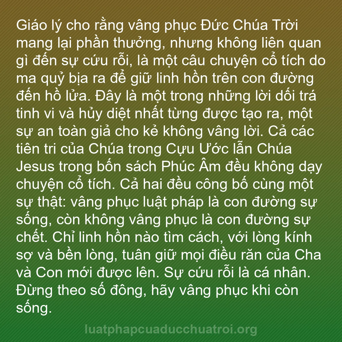 b0256 - Bài đăng về Luật pháp của Đức Chúa Trời: Giáo lý cho rằng vâng phục Đức Chúa Trời mang lại phần thưởng,...