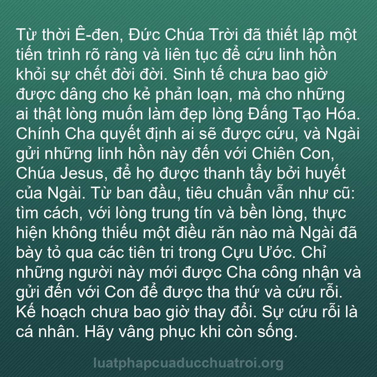 b0260 - Bài đăng về Luật pháp của Đức Chúa Trời: Từ thời Ê-đen, Đức Chúa Trời đã thiết lập một tiến trình rõ...