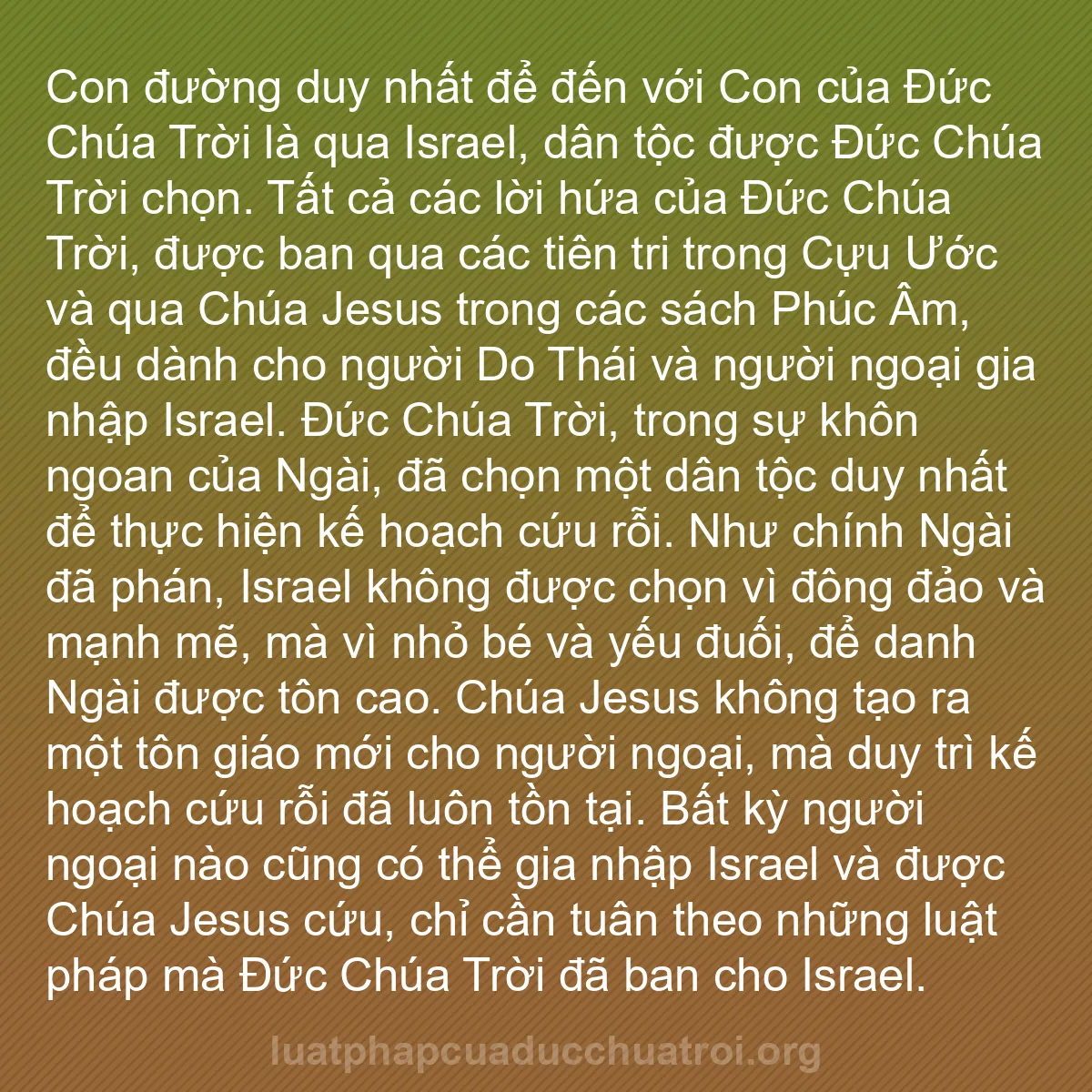 b0269 - Bài đăng về Luật pháp của Đức Chúa Trời: Con đường duy nhất để đến với Con của Đức Chúa Trời là qua Israel,...