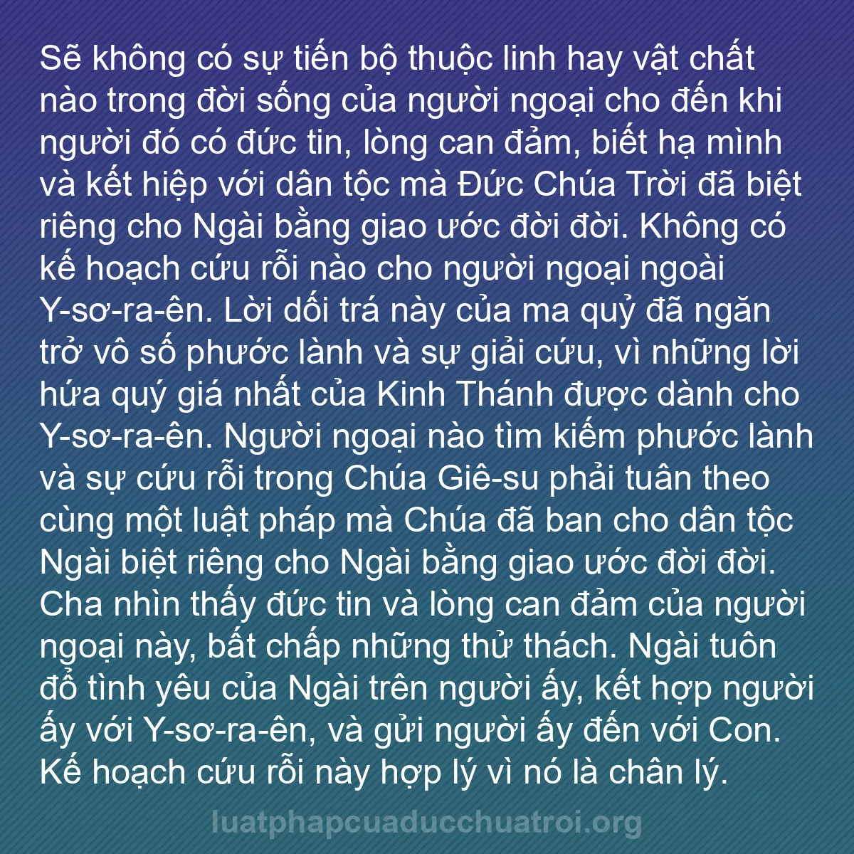 b0297 - Bài đăng về Luật pháp của Đức Chúa Trời: Sẽ không có sự tiến bộ thuộc linh hay vật chất nào trong đời...