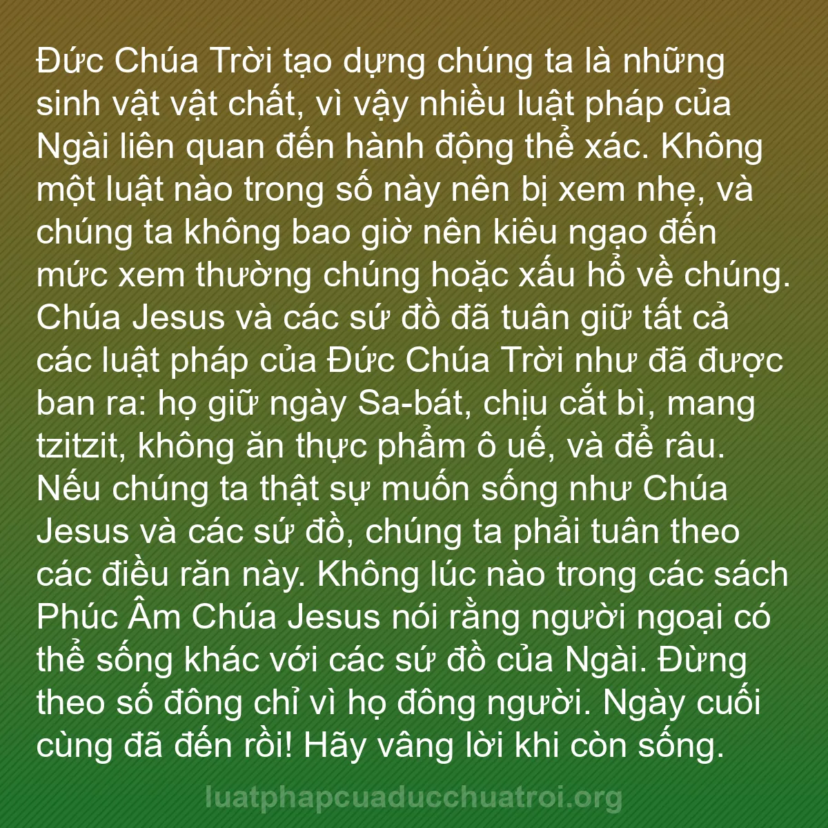 b0336 - Bài đăng về Luật pháp của Đức Chúa Trời: Đức Chúa Trời tạo dựng chúng ta là những sinh vật vật chất,...