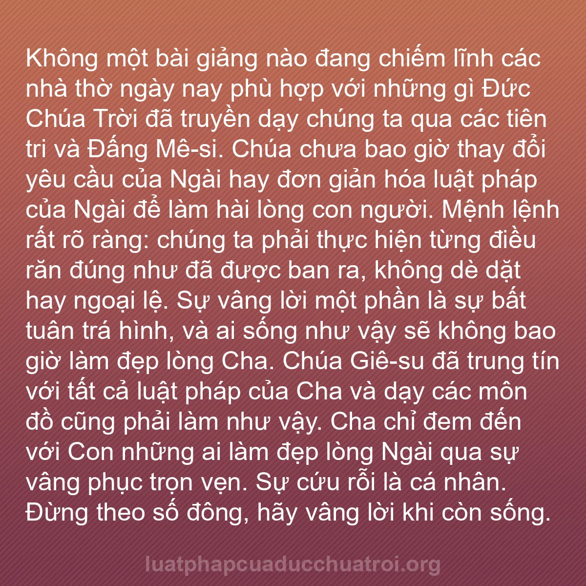 b0346 - Bài đăng về Luật pháp của Đức Chúa Trời: Không một bài giảng nào đang chiếm lĩnh các nhà thờ ngày nay...