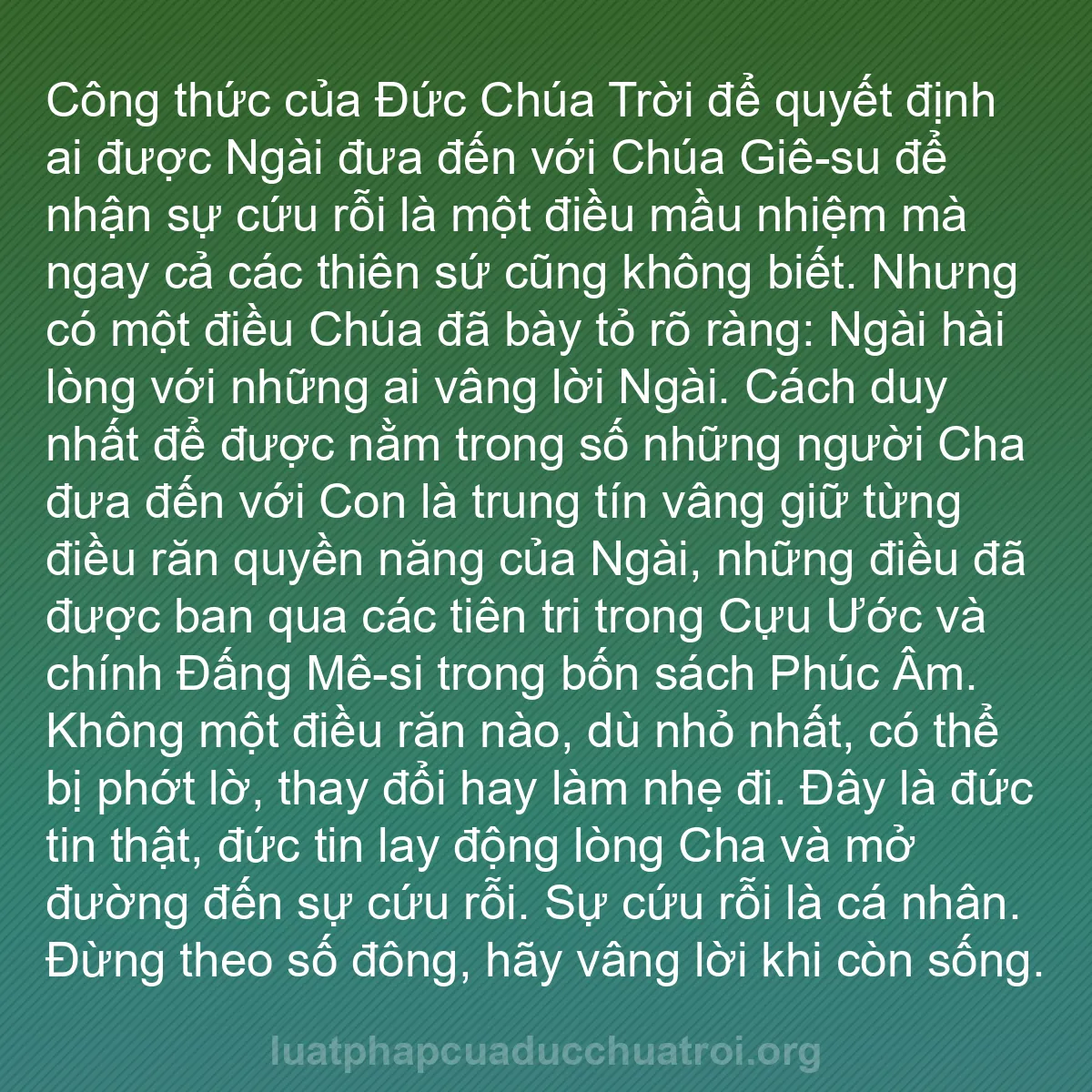 b0350 - Bài đăng về Luật pháp của Đức Chúa Trời: Công thức của Đức Chúa Trời để quyết định ai được Ngài đưa đến...