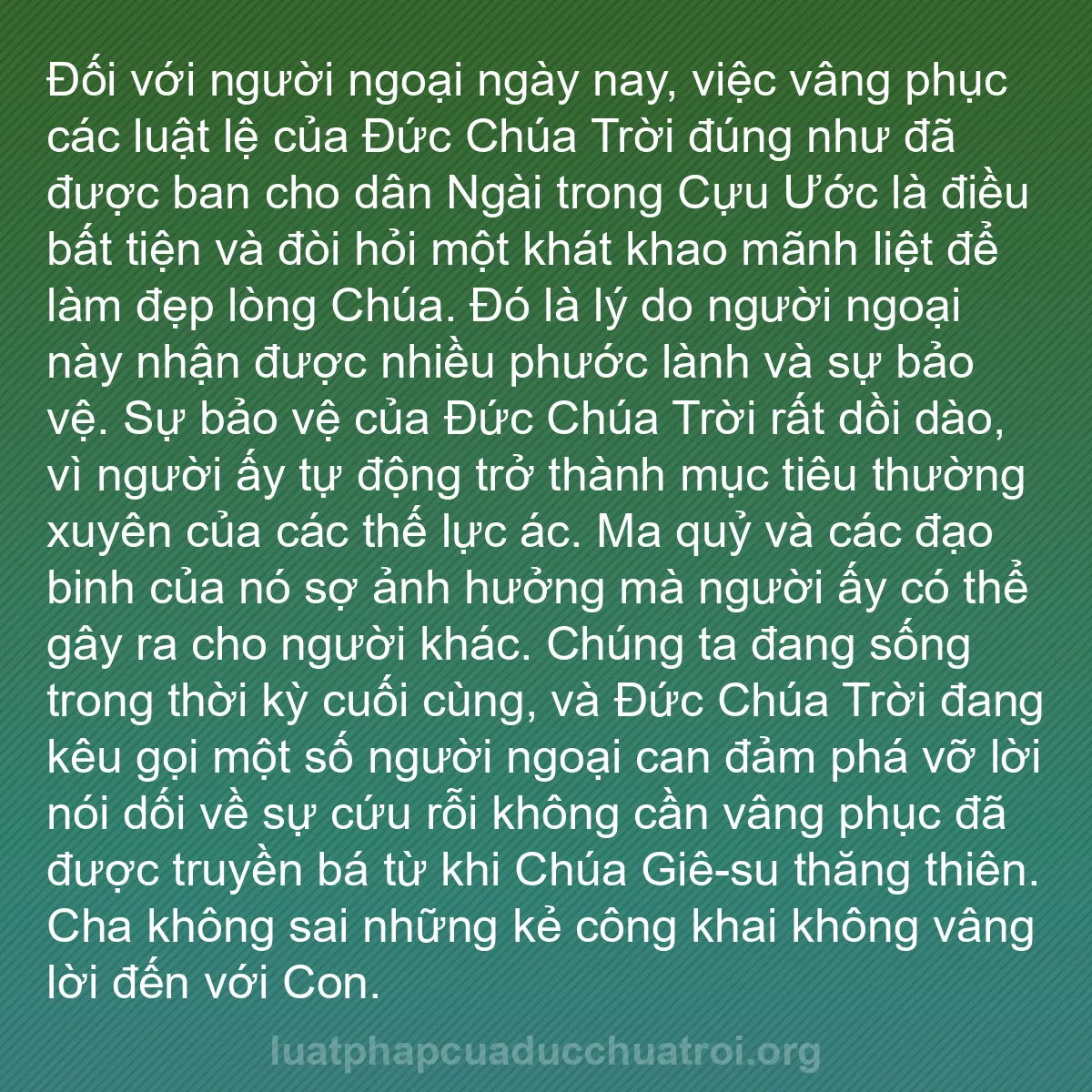 b0370 - Bài đăng về Luật pháp của Đức Chúa Trời: Đối với người ngoại ngày nay, việc vâng phục các luật lệ của...