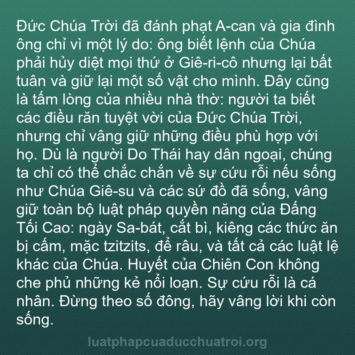 b0440 - Bài đăng về Luật pháp của Đức Chúa Trời: Đức Chúa Trời đã đánh phạt A-can và gia đình ông chỉ vì một...