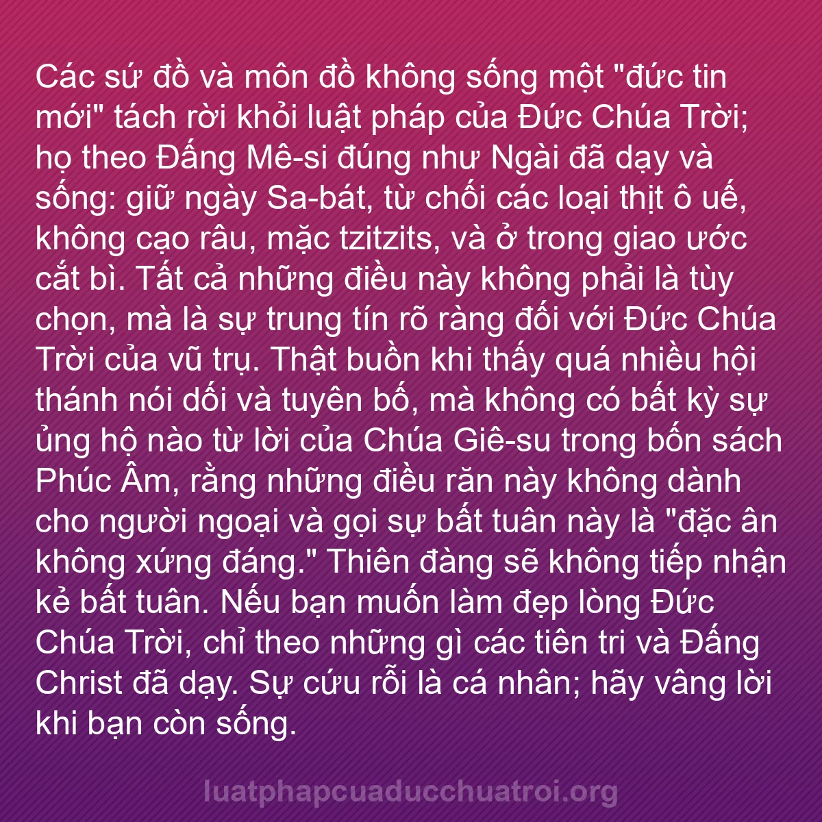b0441 - Bài đăng về Luật pháp của Đức Chúa Trời: Các sứ đồ và môn đồ không sống một "đức tin mới" tách rời khỏi...