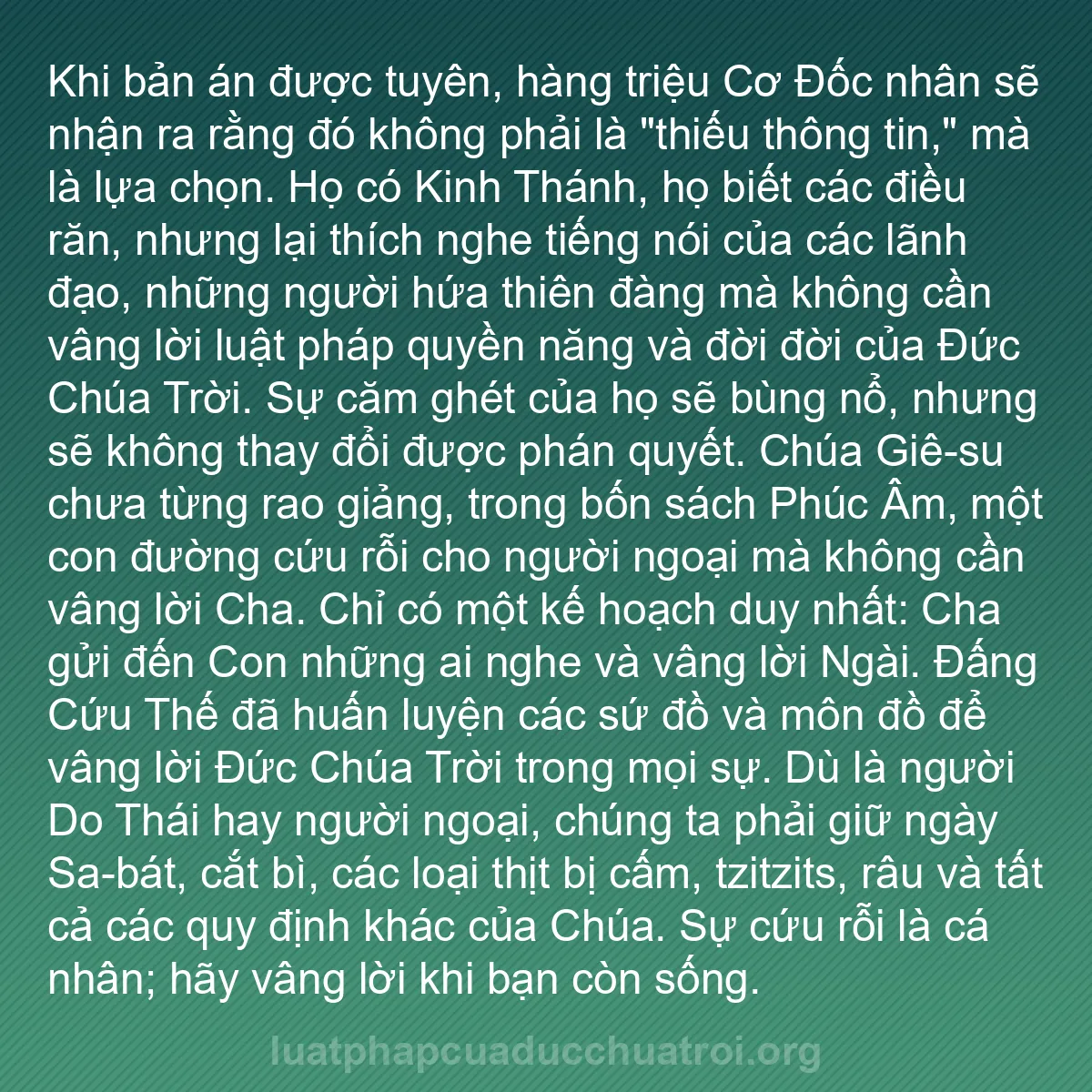 b0445 - Bài đăng về Luật pháp của Đức Chúa Trời: Khi bản án được tuyên, hàng triệu Cơ Đốc nhân sẽ nhận ra rằng...