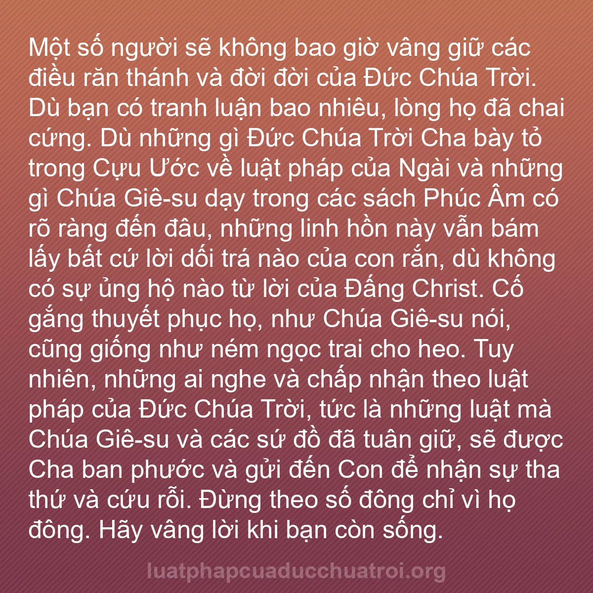 b0446 - Bài đăng về Luật pháp của Đức Chúa Trời: Một số người sẽ không bao giờ vâng giữ các điều răn thánh và...