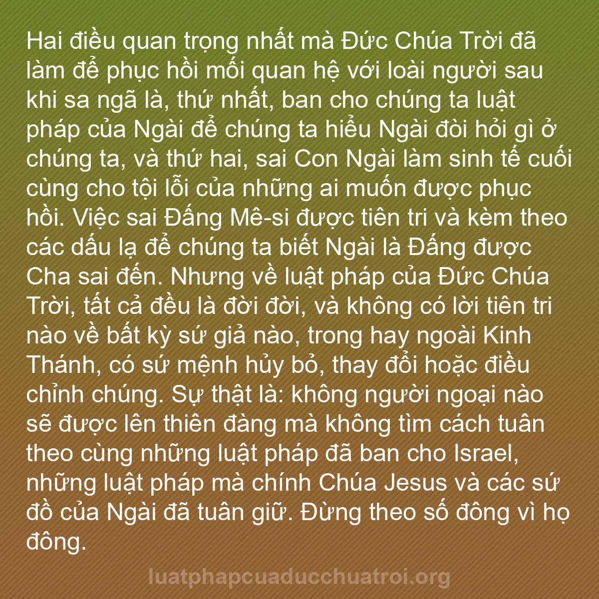 b0469 - Bài đăng về Luật pháp của Đức Chúa Trời: Hai điều quan trọng nhất mà Đức Chúa Trời đã làm để phục hồi...
