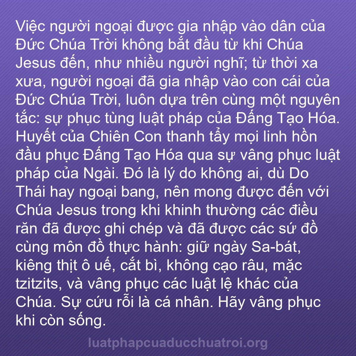 b0478 - Bài đăng về Luật pháp của Đức Chúa Trời: Việc người ngoại được gia nhập vào dân của Đức Chúa Trời không...